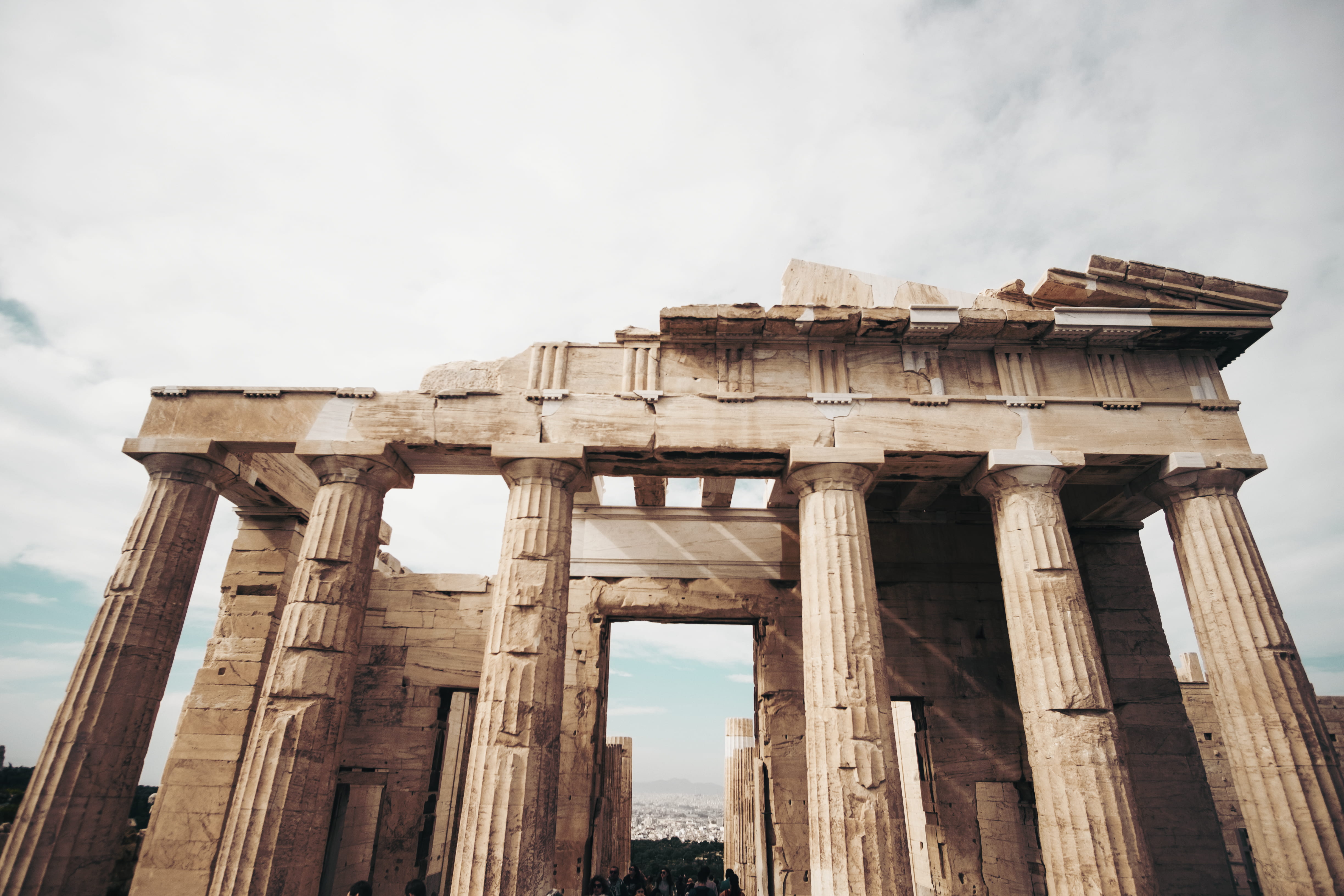 concrete, tourism, athens, icon, worm, old ruin, ruined, landmark, ruin, travel, architectural column, sky, day, old, outdoors, cloud, history, deterioration, HD Wallpaper