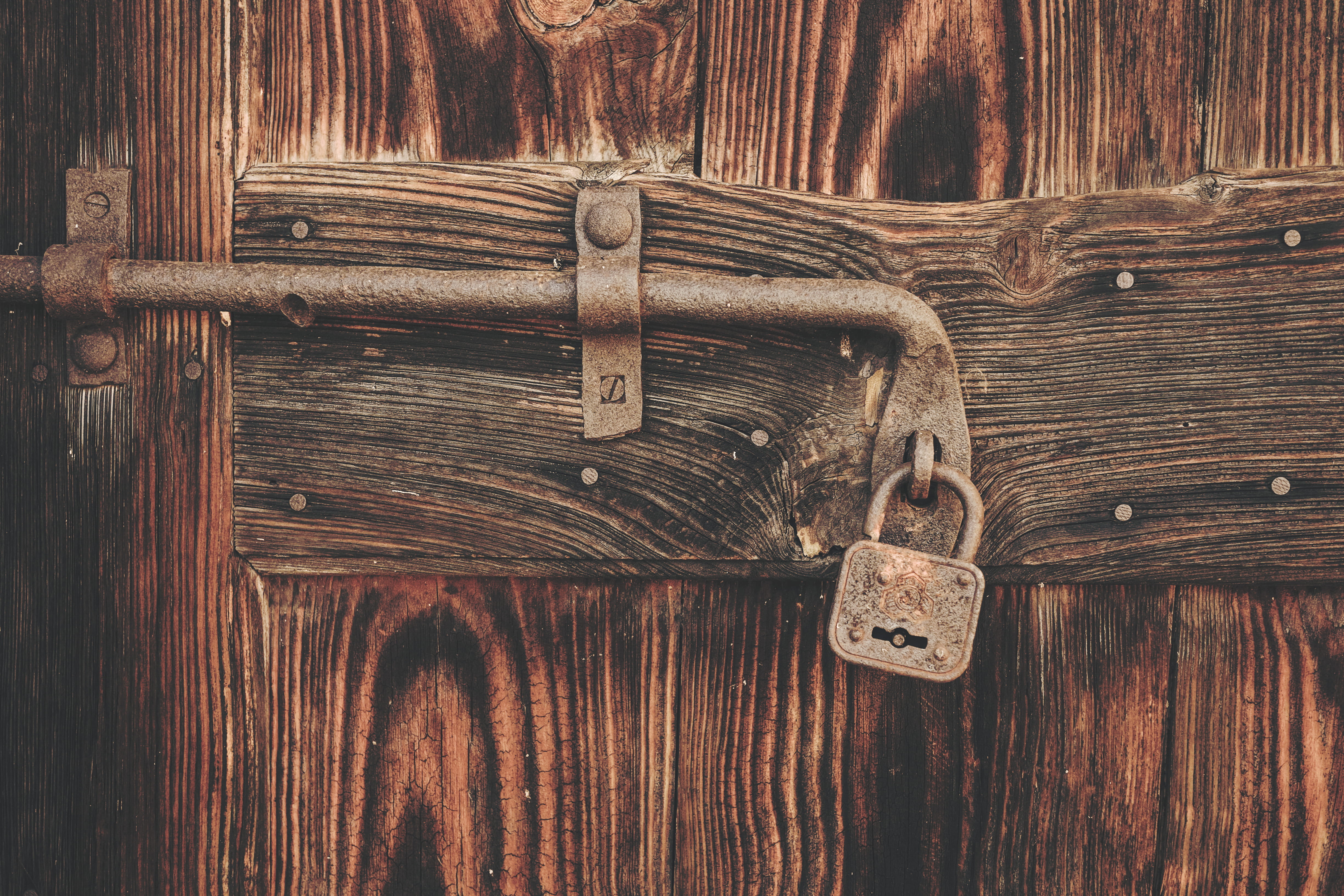 metal, rustic, closing, close-up, old wood, close, fujifilm, indoors, door, old, brown, entrance, latch, metal lock, safety, wood - material, lock, security, HD Wallpaper