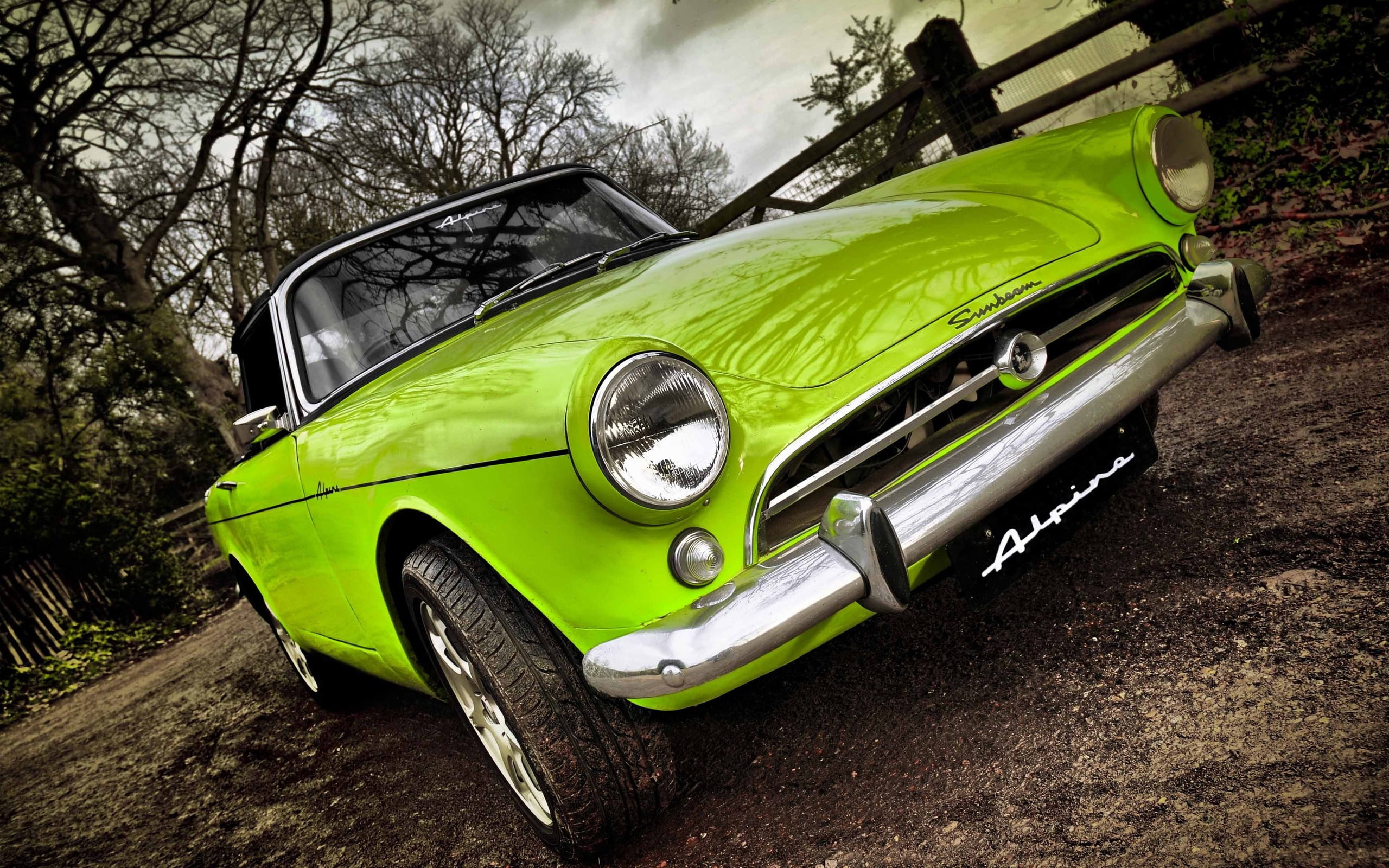 green cars, closeup, Sunbeam Alpine, car, 2K, green, vehicle, HD Wallpaper