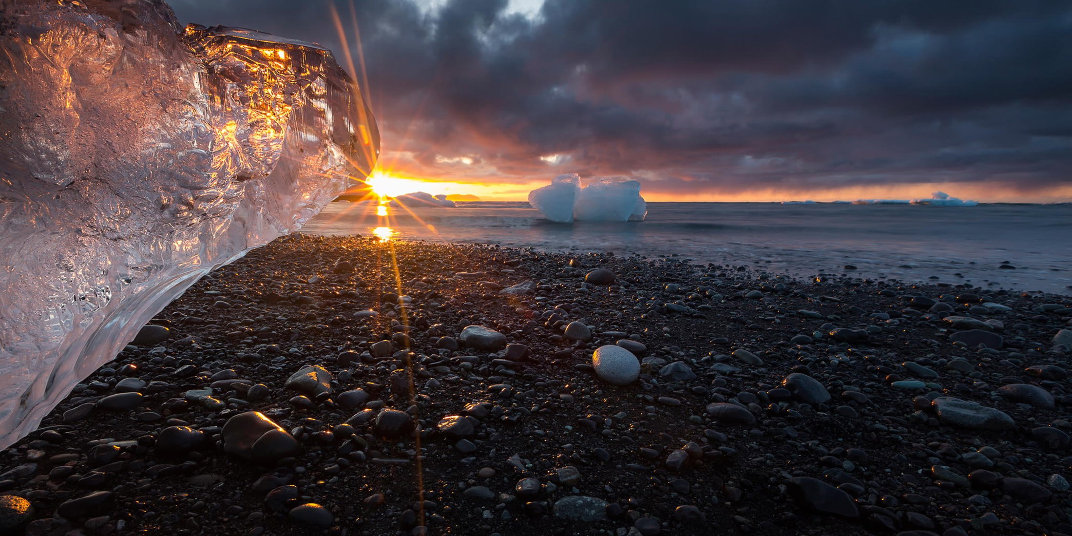 sunbeam, beach, 1080P, rocks, ice, HD Wallpaper