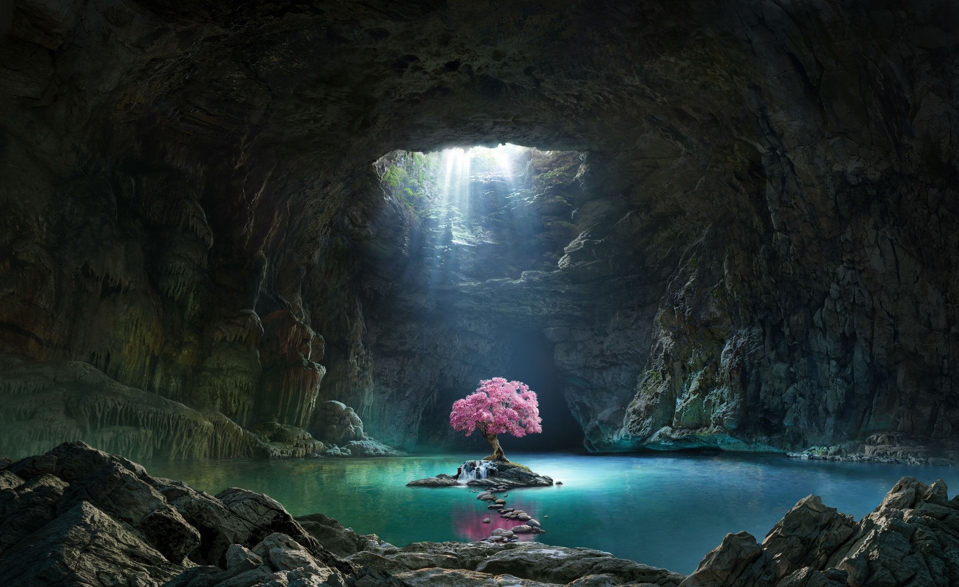 Tree, Nature, Photography, 1080P, Manipulation, Sunbeam, Cave, HD Wallpaper
