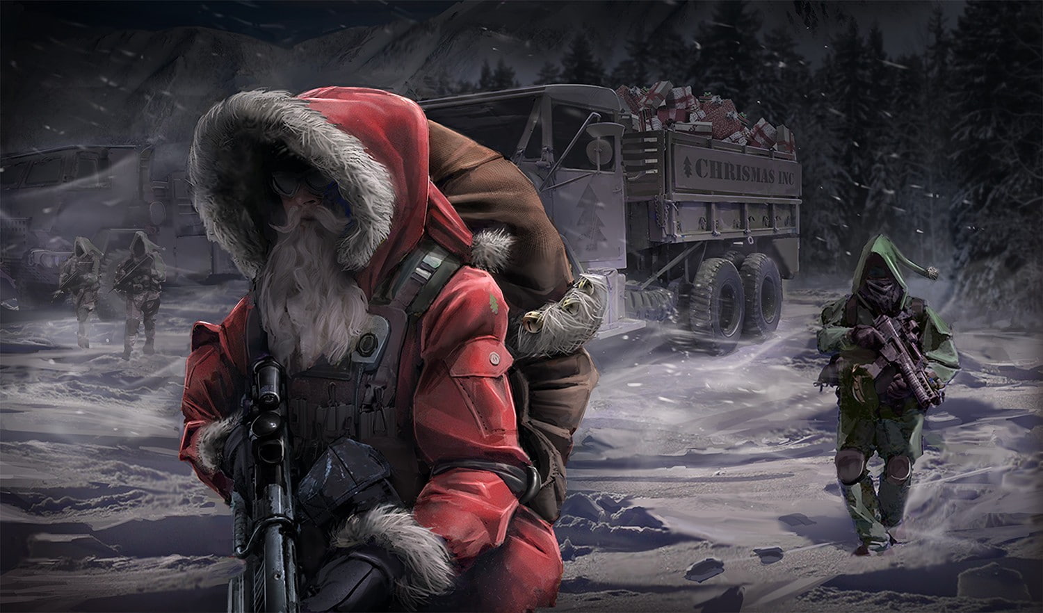 720P, santa, elves, Christmas, G36K, HD Wallpaper
