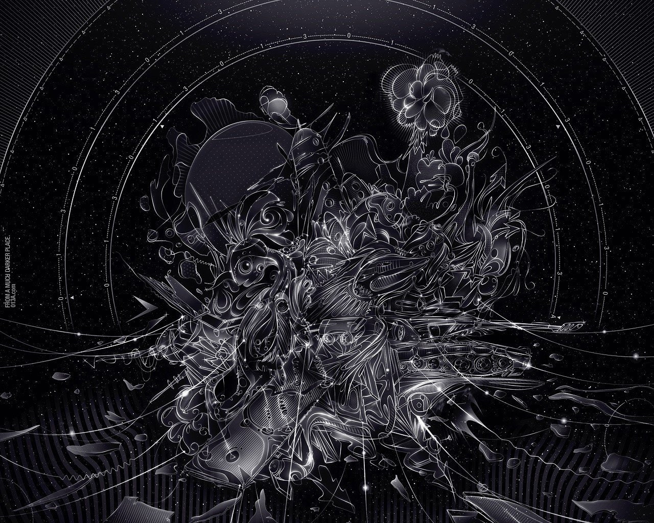 3D, Psychedelic, white, wallapaper, Dark, black, digital, CGI, Abstract, Black and White, 720P, Artistic, HD Wallpaper