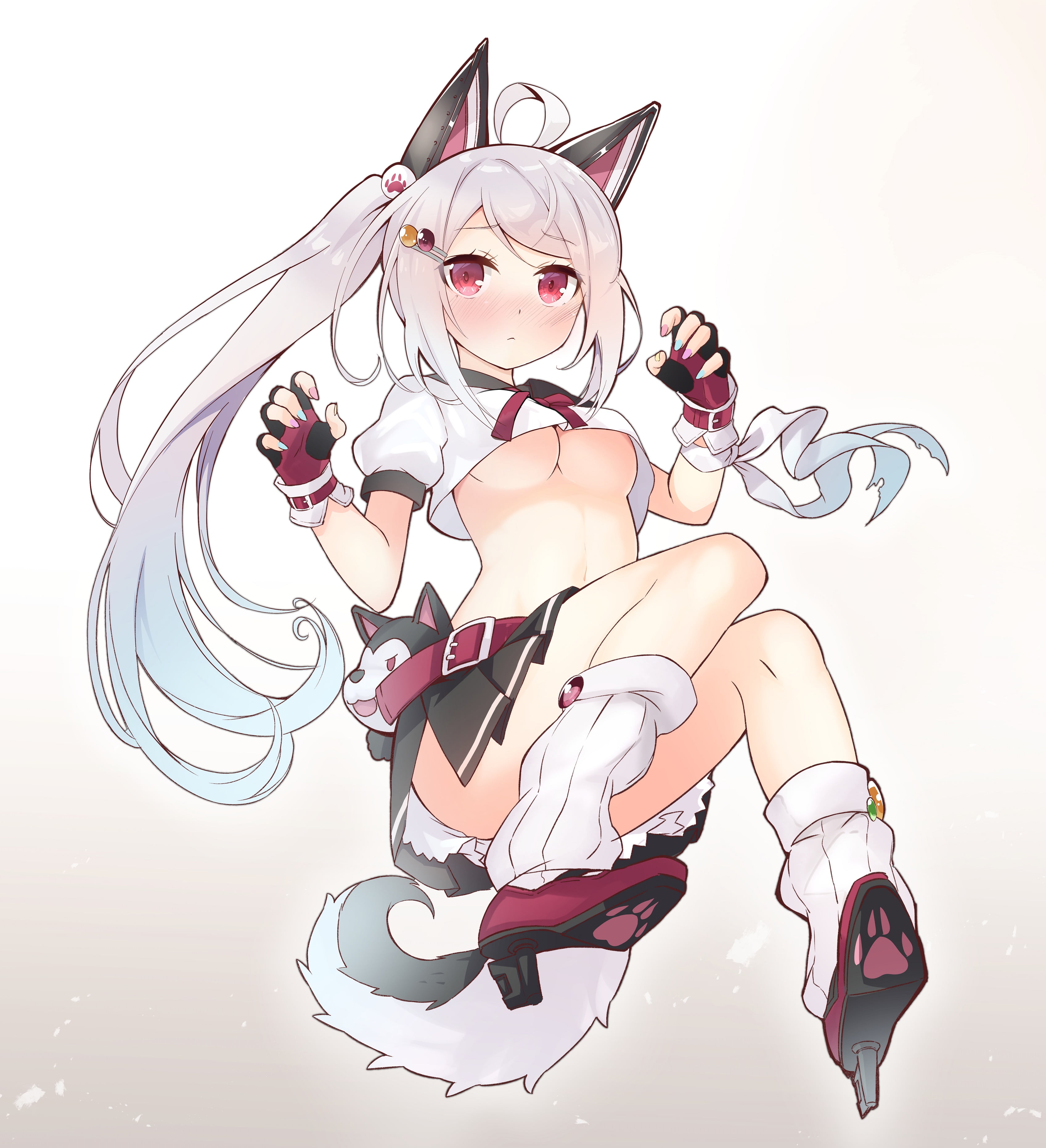 animal ears, 2K, underboob, artwork, Phone HD Wallpaper
