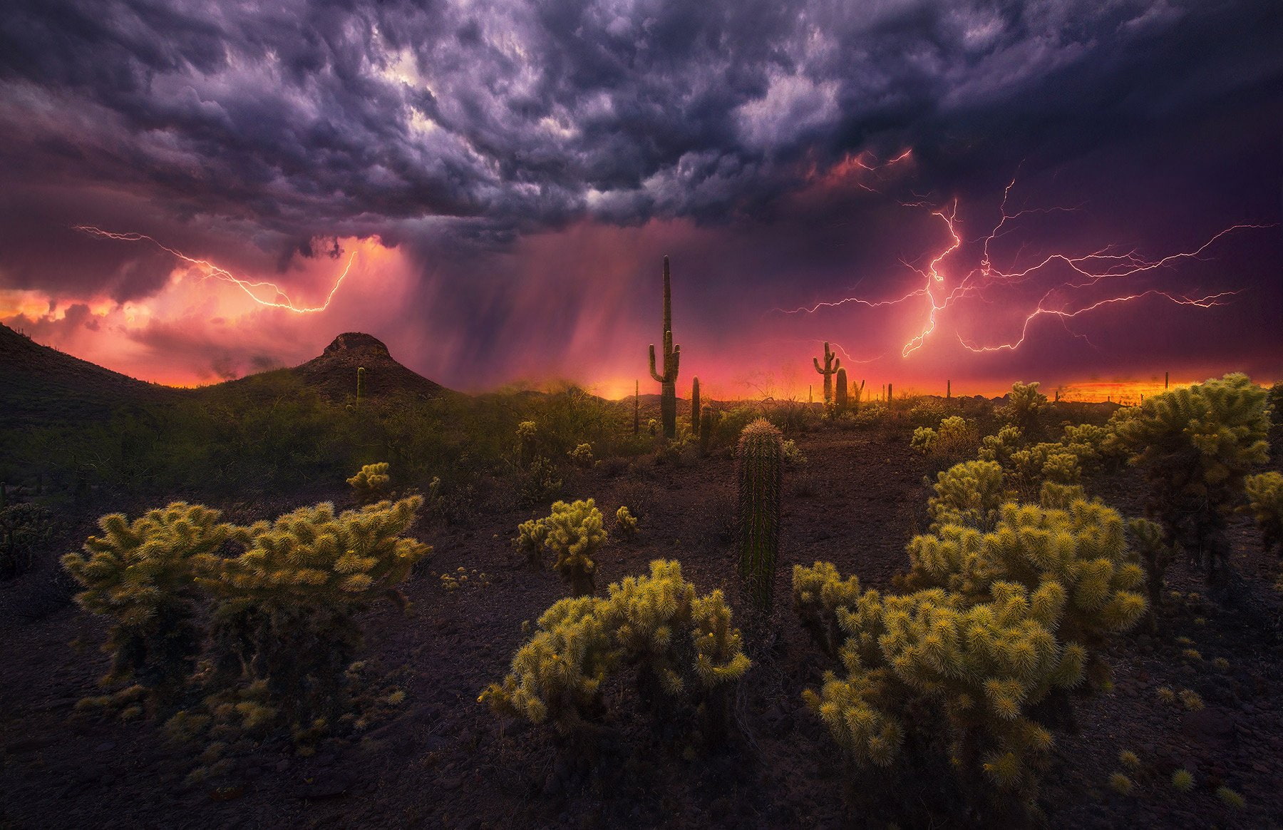 Lightning, dramatic sky, Photography, no people, 720P, scenics - nature, environment, ominous, power in nature, landscape, storm cloud, sunset, beauty in nature, HD Wallpaper