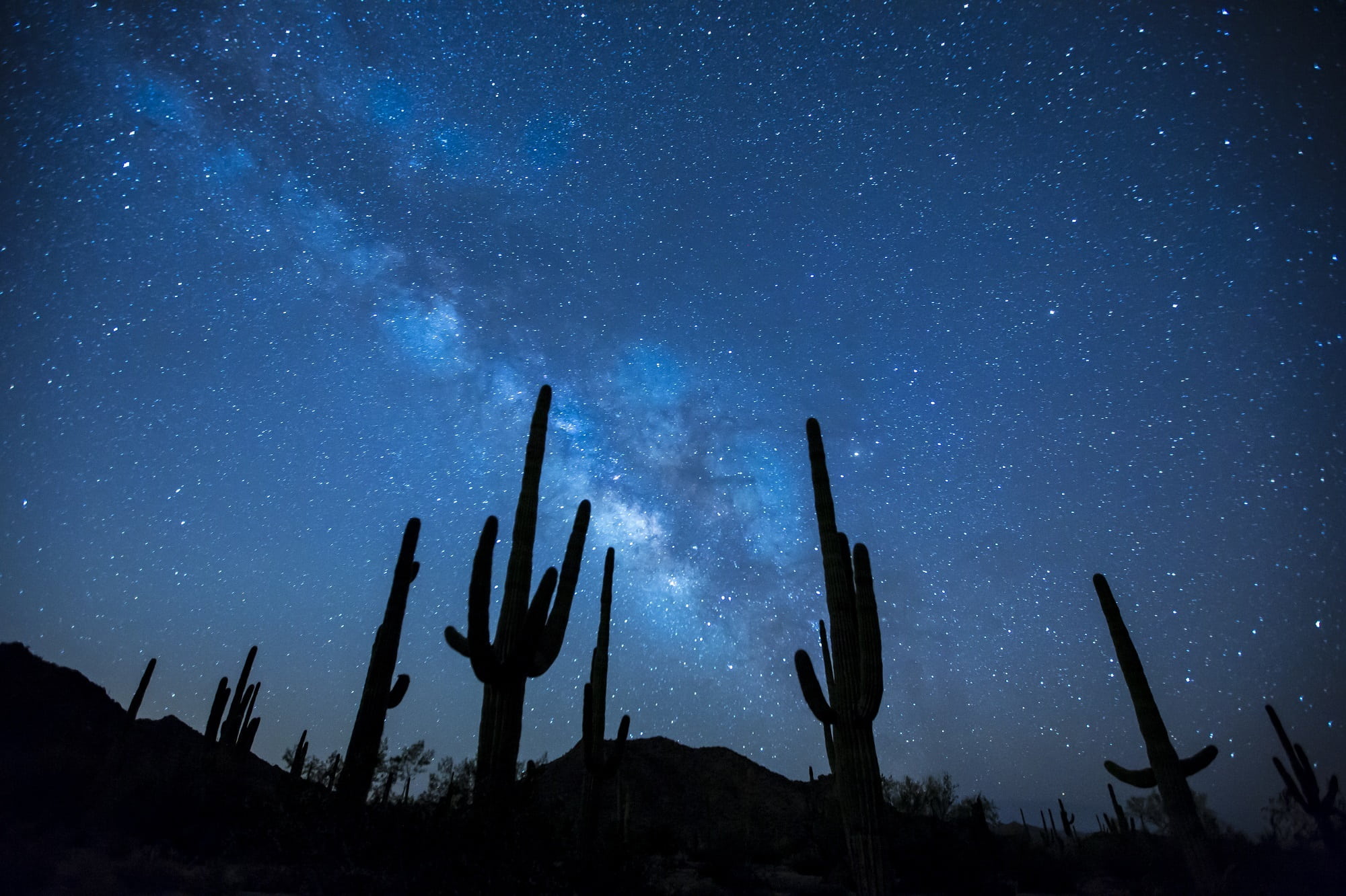 desert, space, astronomy, milky way, blue, wilderness, distant, star, scenic, photography, beauty in nature, 1080P, low angle view, night, silhouettes, HD Wallpaper