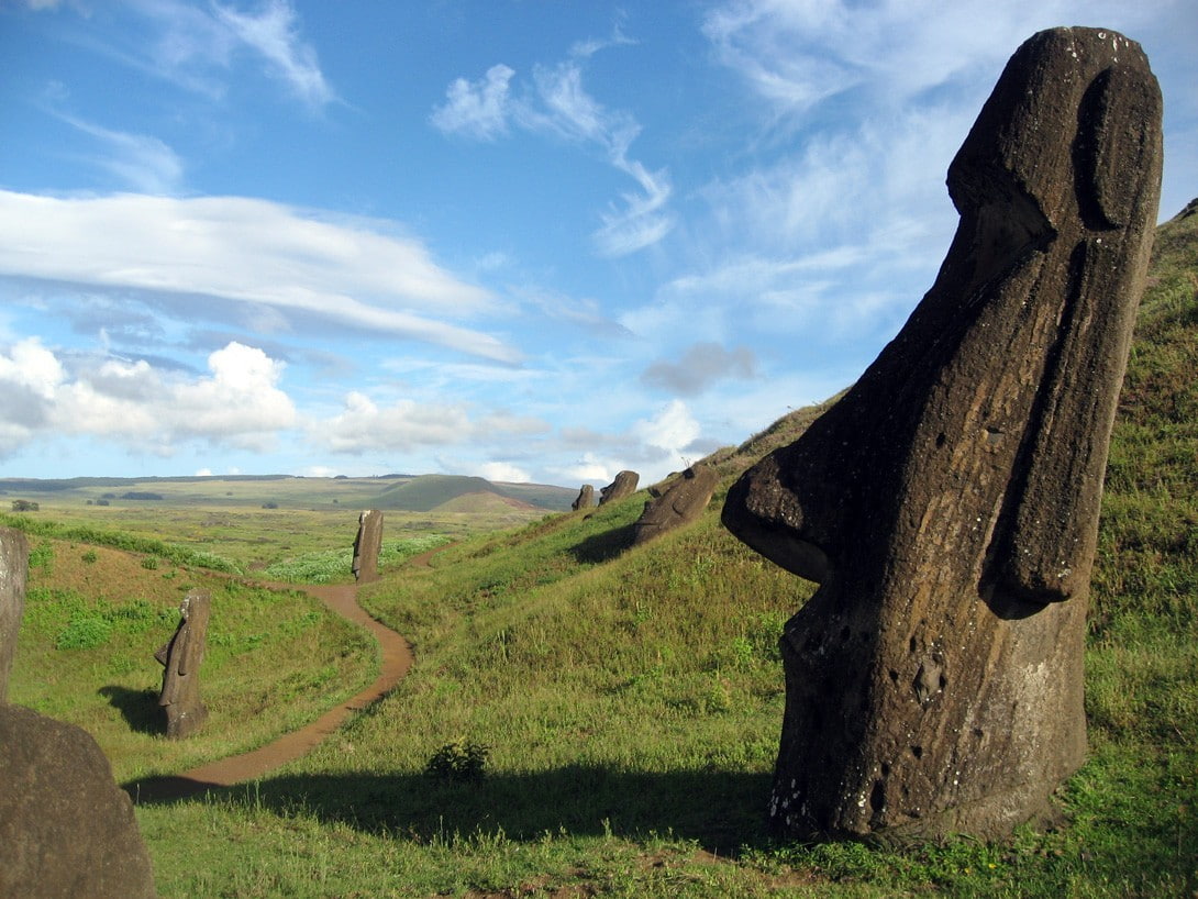 Easter Island, landscape, statue, clear sky, island, 480P, HD Wallpaper