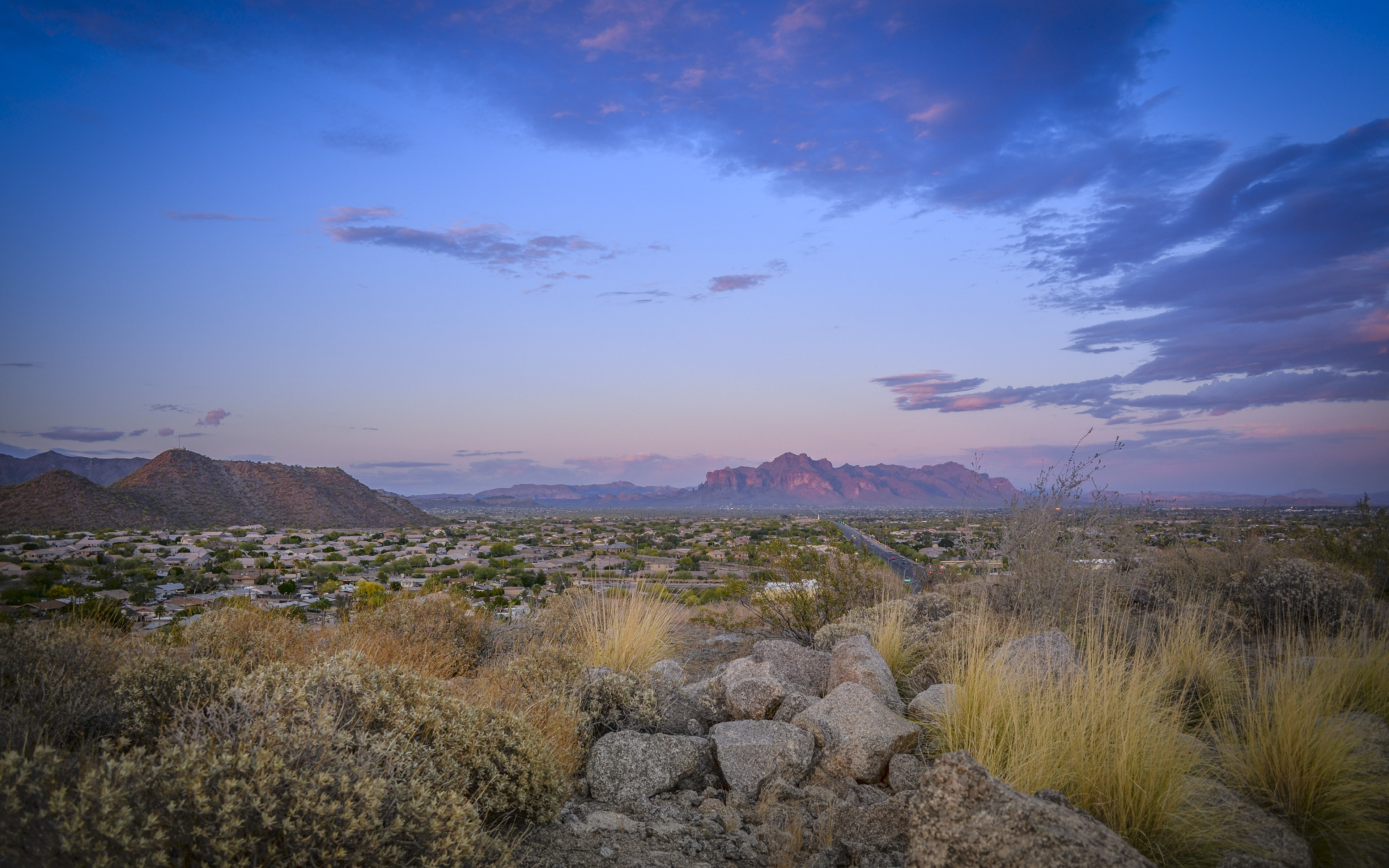arizona, scenics - nature, mesaarizona, no people, superstition, rock, nature, purple, tranquility, rock - object, mountains, idyllic, land, environment, HD Wallpaper