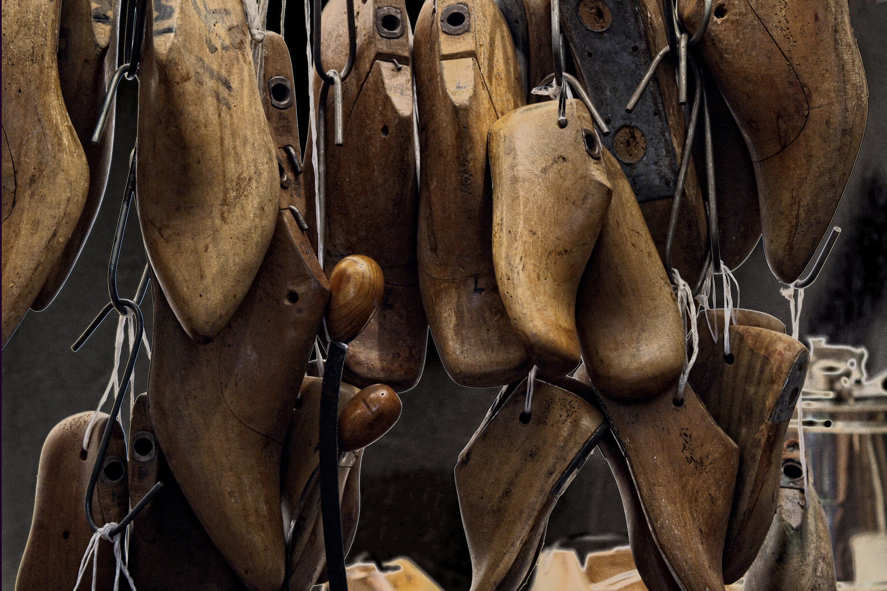 close-up, workshop, old, leather, brazil, superstition, wood - material, run-down, shoes, faith, large group of objects, wood, retail, shoe trees, still life, HD Wallpaper