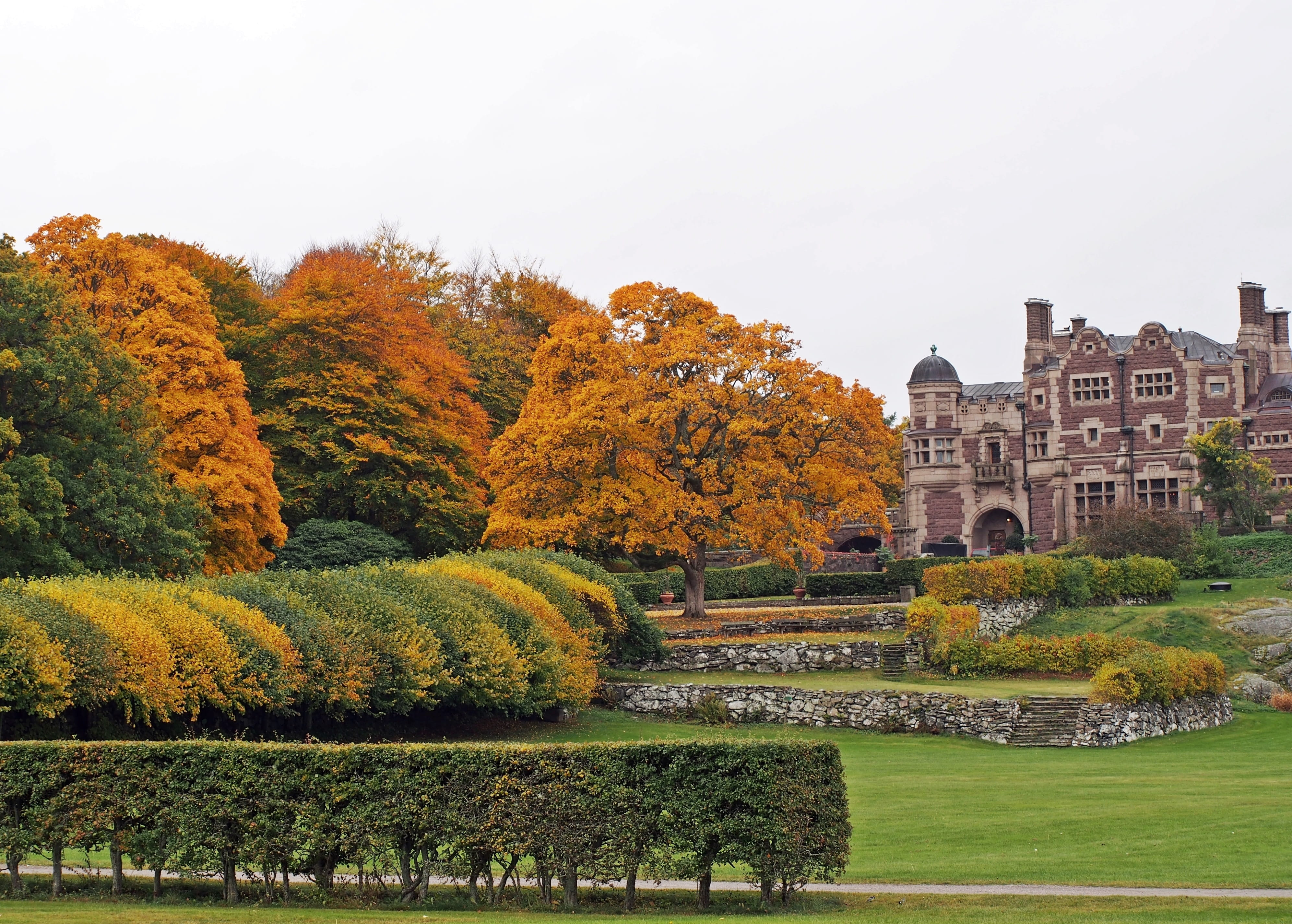 history, building exterior, Autumn, no people, grass, formal garden, Castle, deciduous forest, architecture, halland, built structure, ornamental garden, HD Wallpaper