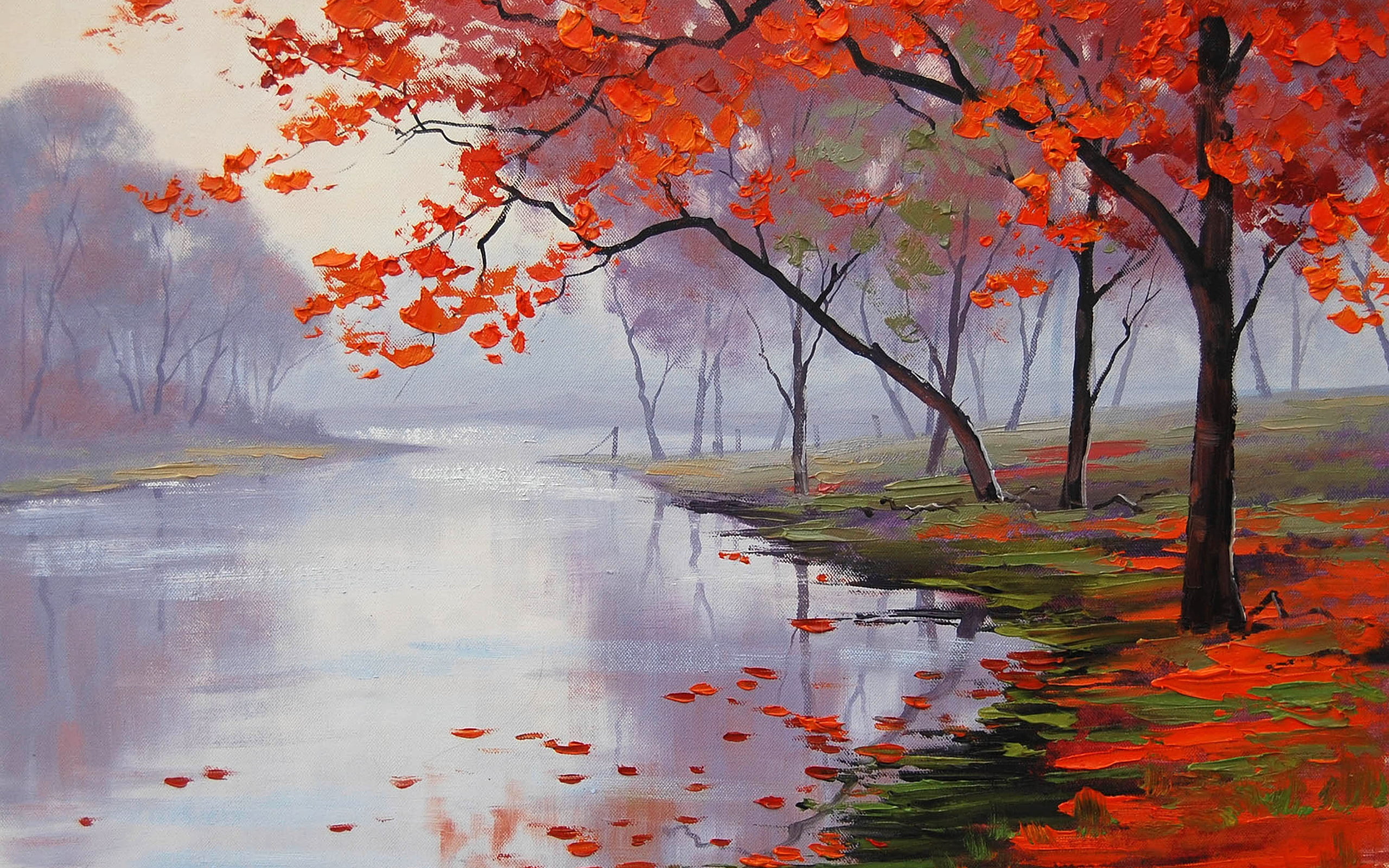 autumn collection, water, branch, plant part, no people, drawing, Art And Creative, forest, autumn, fall, tranquility, lake, illustration, nature, plant, HD Wallpaper