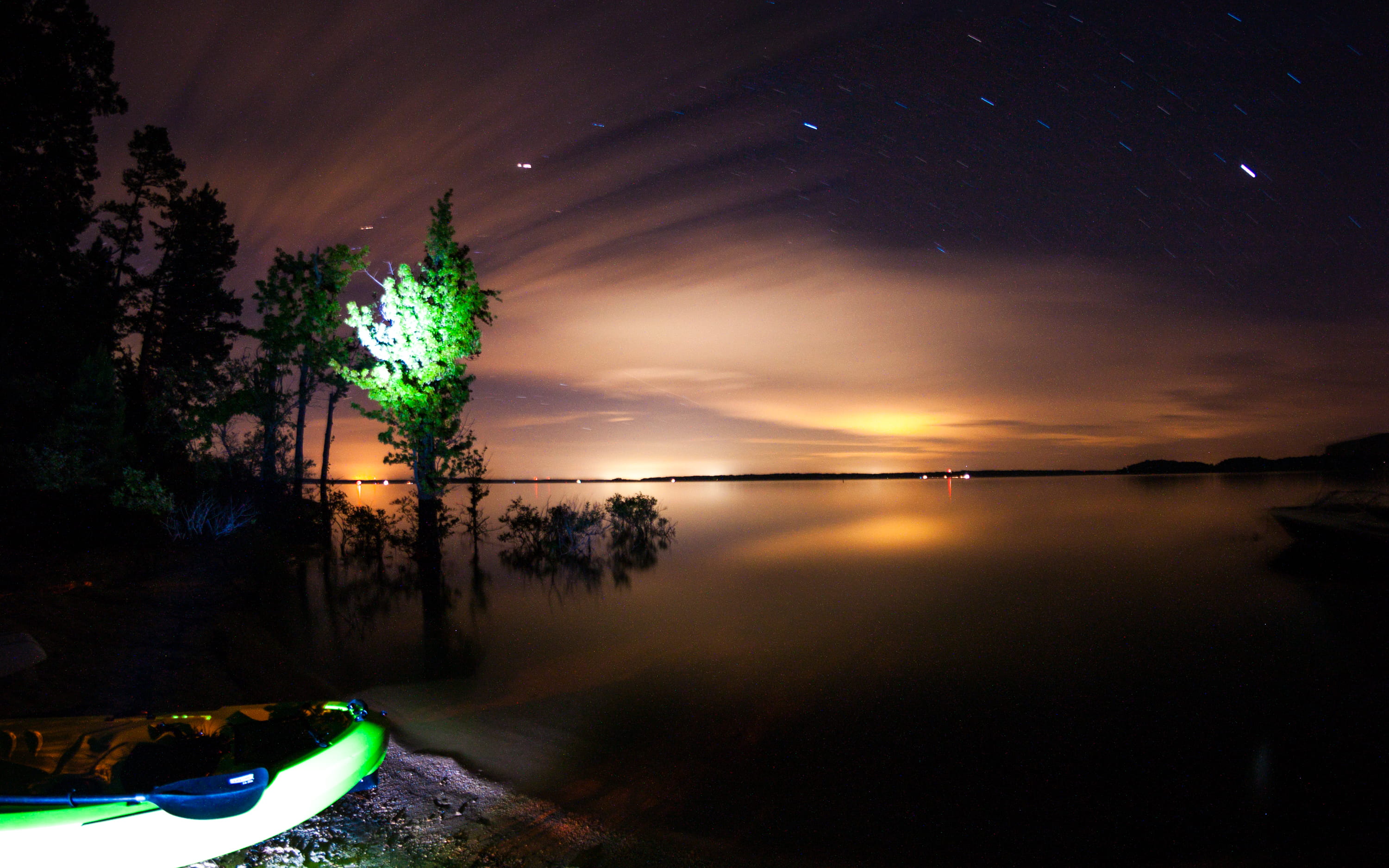 tree, sunset, sky, water, illuminated, plant, night time, night, 2K, boydton, reflection, no people, motion, lake, dusk, long exposure, scenics - nature, HD Wallpaper