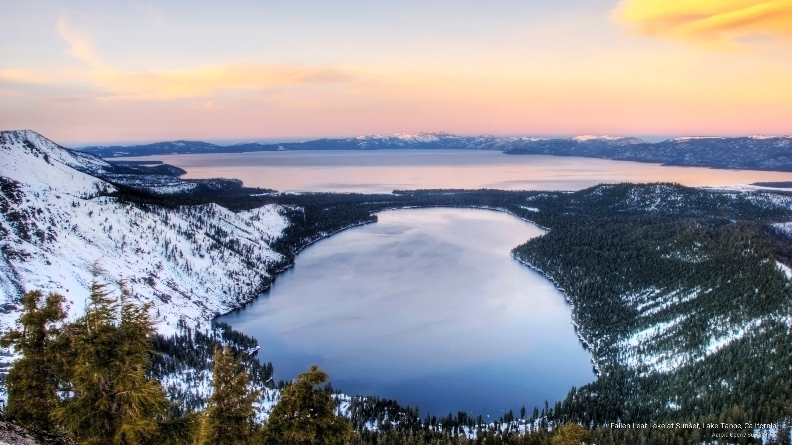 leaf, lake, california, tahoe, fallen, sunset, Mountains, 2K, HD Wallpaper