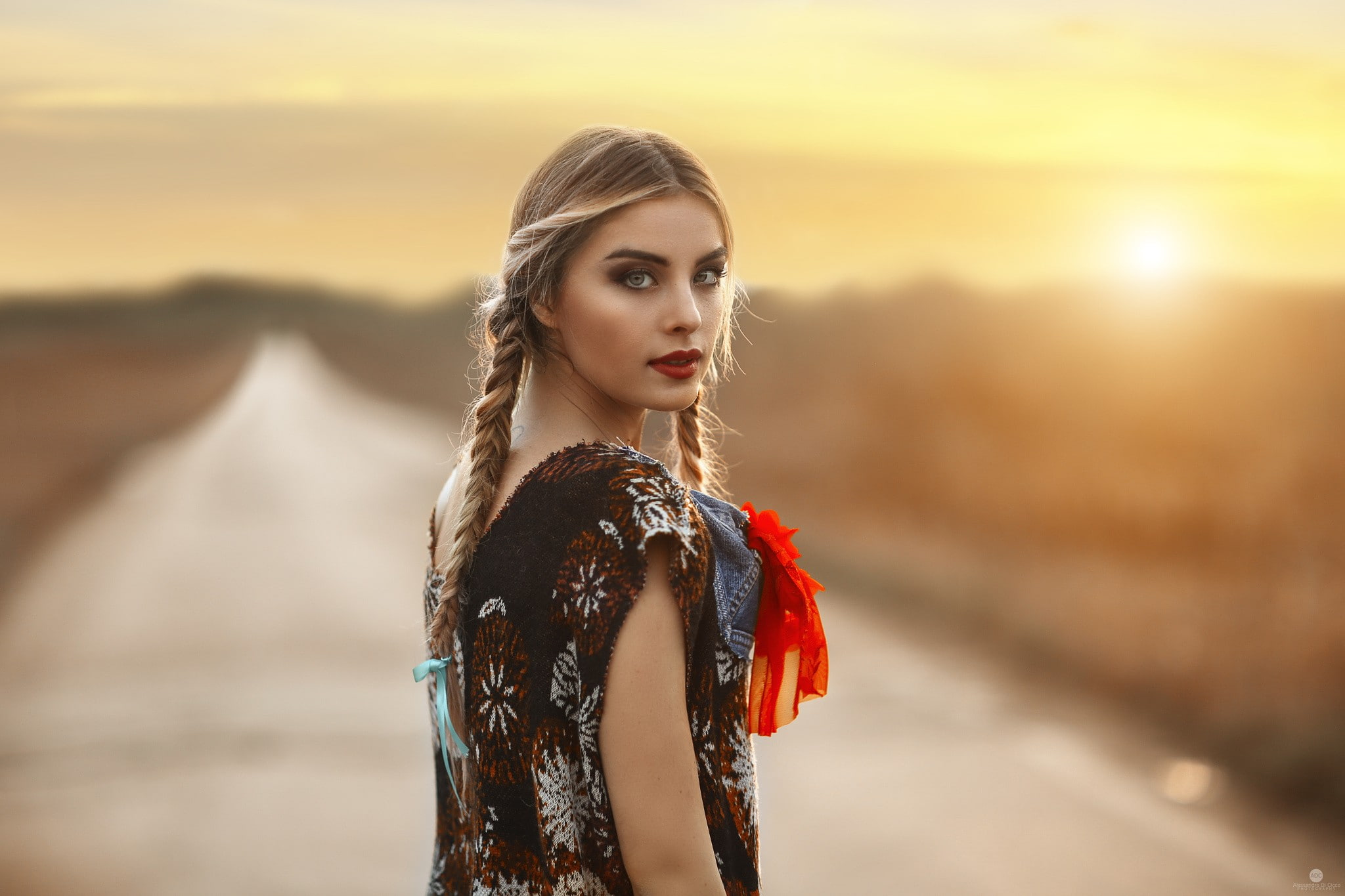 real people, blonde, portrait, adult, young adult, outdoors, beauty, fashion, lifestyles, one person, looking back, sky, hairstyle, sunset, braids, focus on foreground, HD Wallpaper