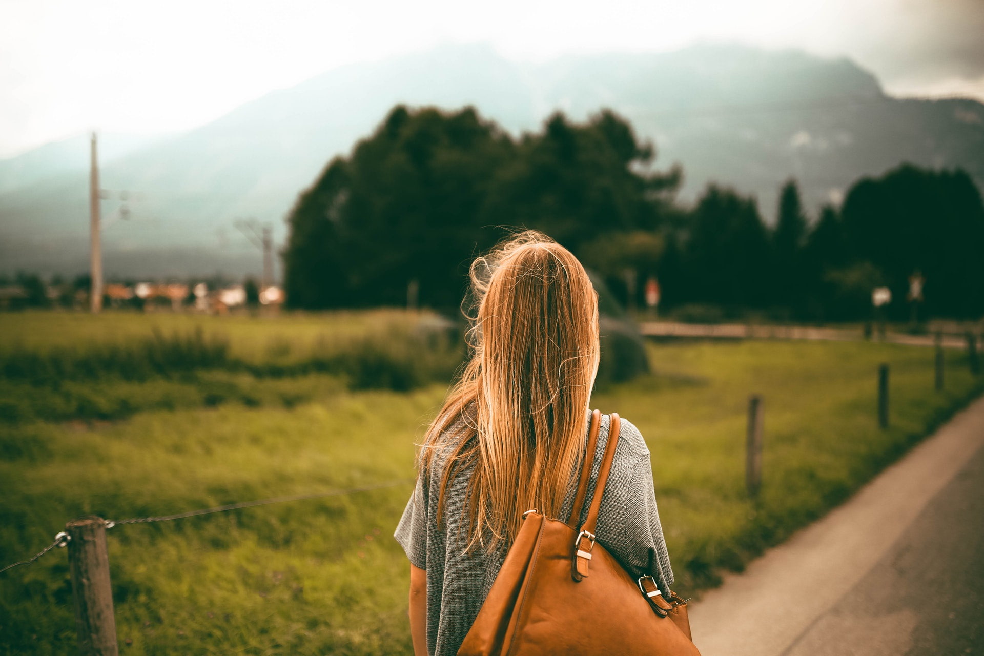 road, bag, 1080P, back, girl, HD Wallpaper