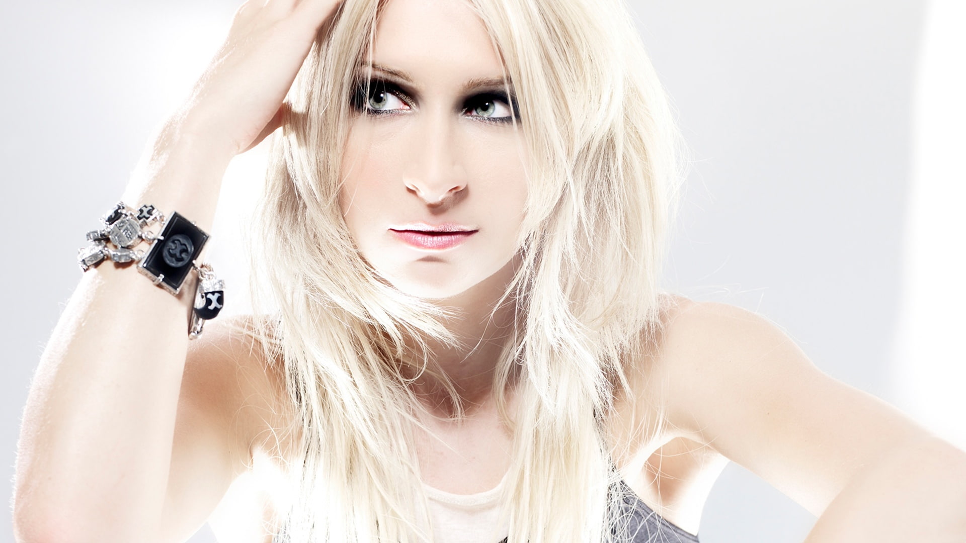 fashion model, guano apes, headshot, blonde, singer, glamour, brightly lit, long hair, blond hair, white background, 1080P, body part, beautiful people, HD Wallpaper