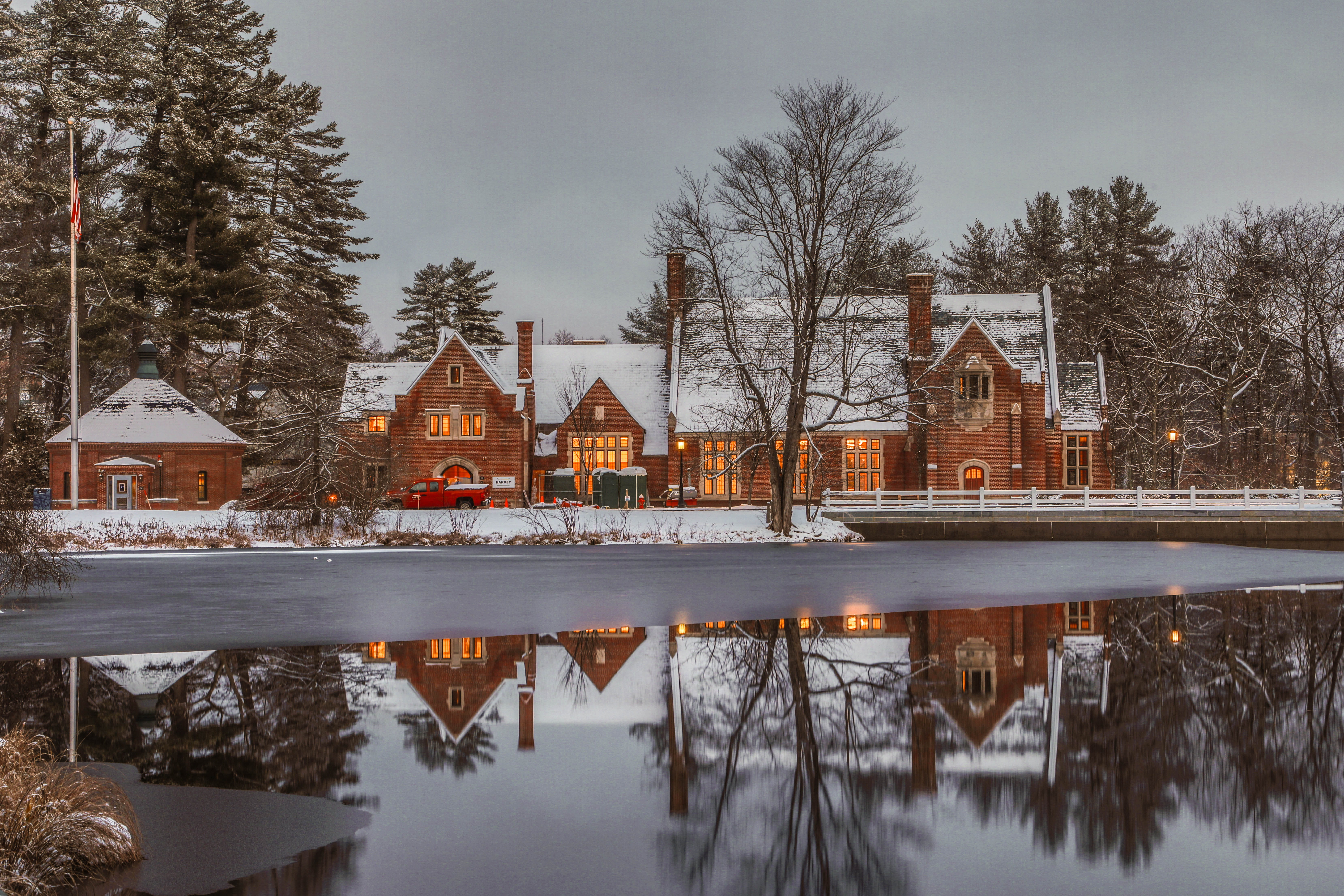 religion, gray, winter, building, plant, snow, belief, cold temperature, brown, white, reflection, photo, nature, place of worship, roof, wood - Material, HD Wallpaper
