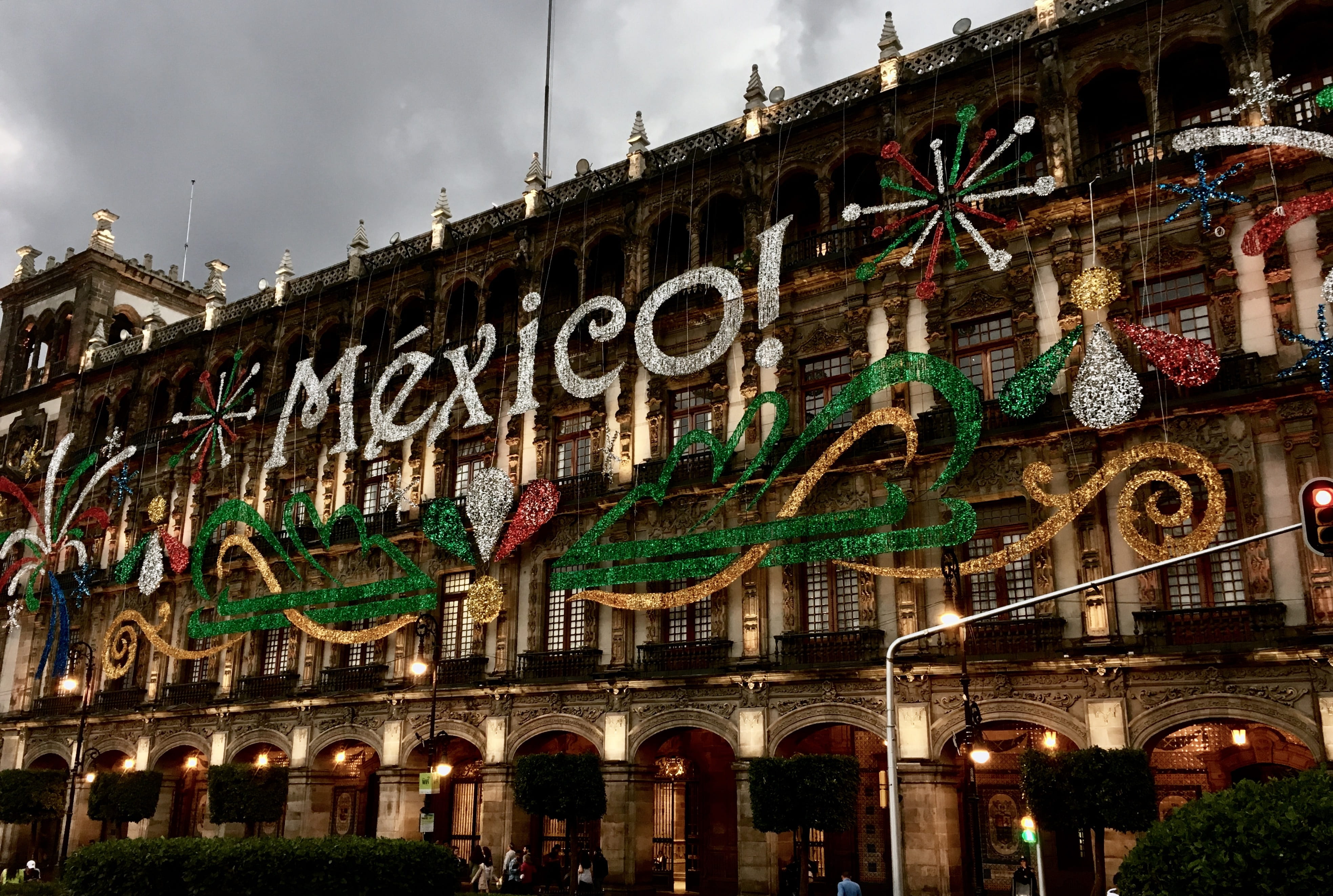 cloud - sky, city, decor, text, built structure, low angle view, history, 4K, architecture, sky, mexico, tourism, day, mexico city, christmas, government palace, HD Wallpaper