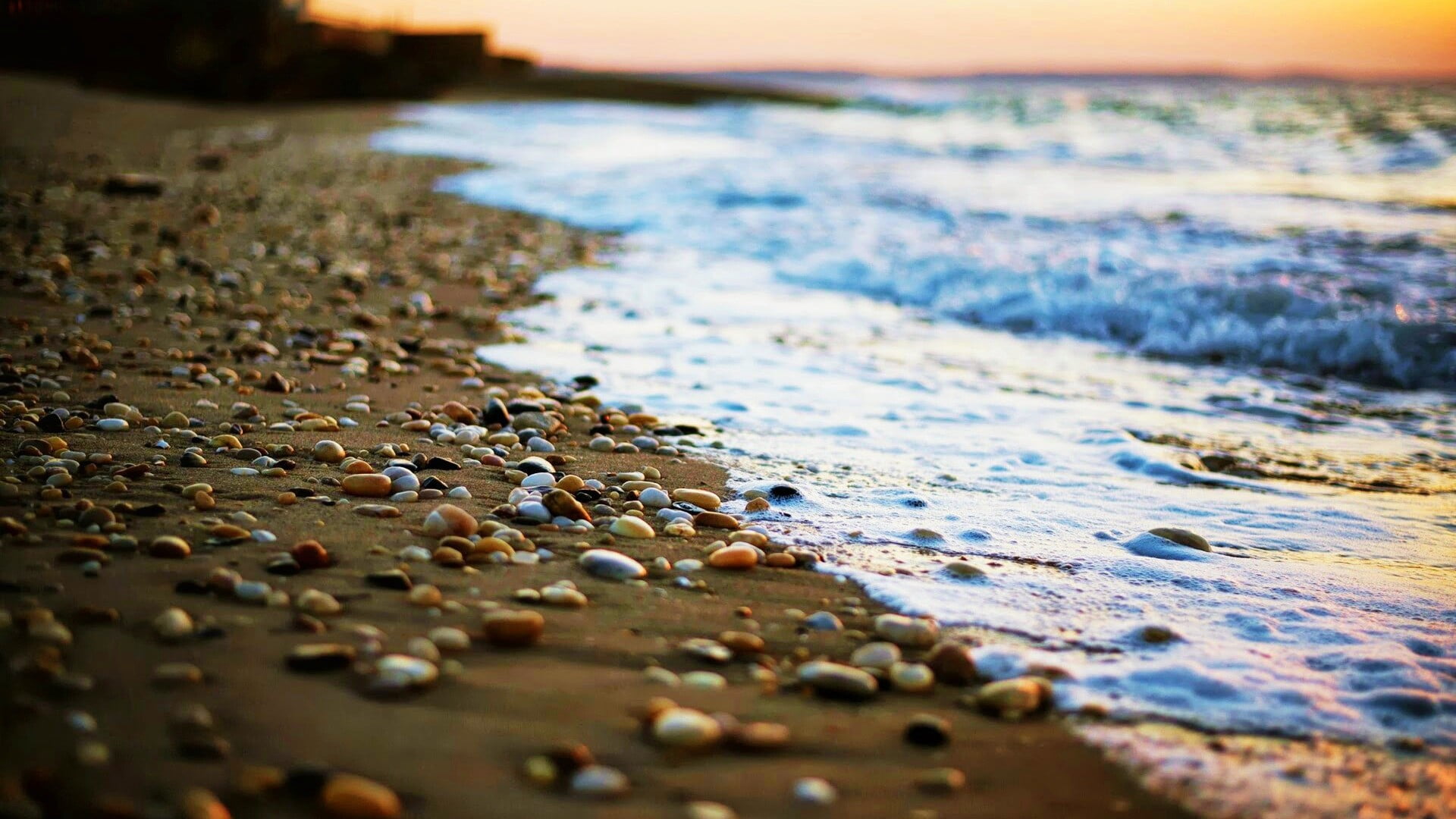 selective focus, pebble, flowing water, outdoors, rock, depth of field, day, sport, surfing, motion, 1080P, sand, beauty in nature, flowing, nature, water, HD Wallpaper