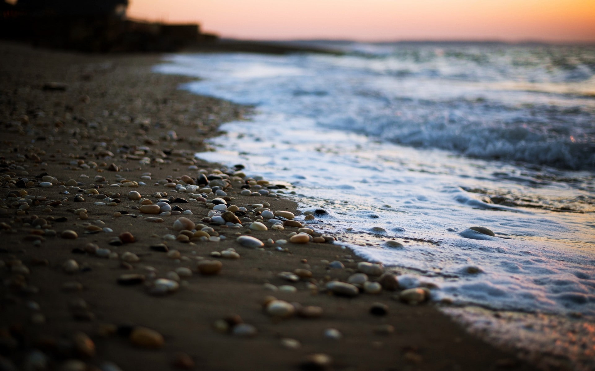 wave, aquatic sport, sand, land, pebbles, outdoors, surface level, sea, water, selective focus, flowing water, beach, motion, wet, 1080P, depth of field, HD Wallpaper
