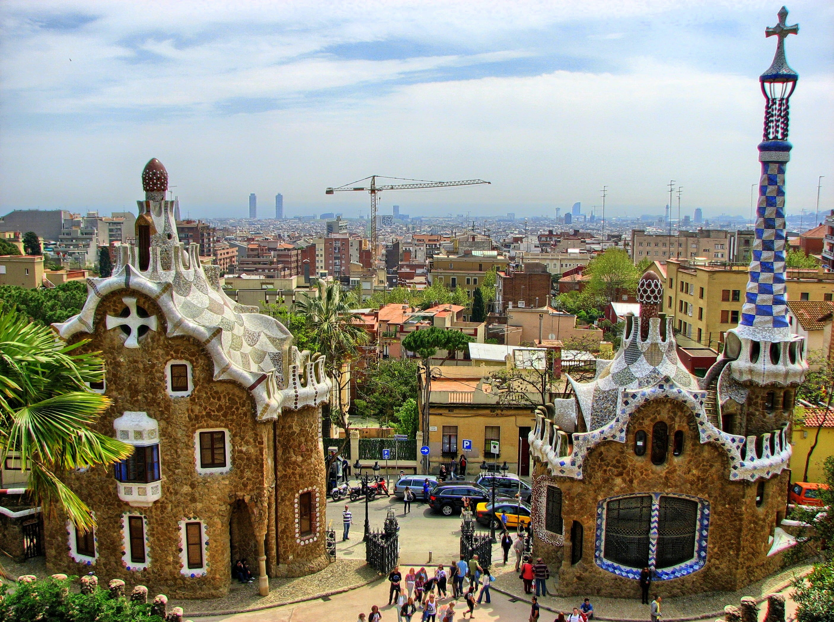 cityscape, Gaudi, building Exterior, outdoors, walking, people, city, panorama, colors, place of worship, large group of people, urban Scene, residential district, HD Wallpaper