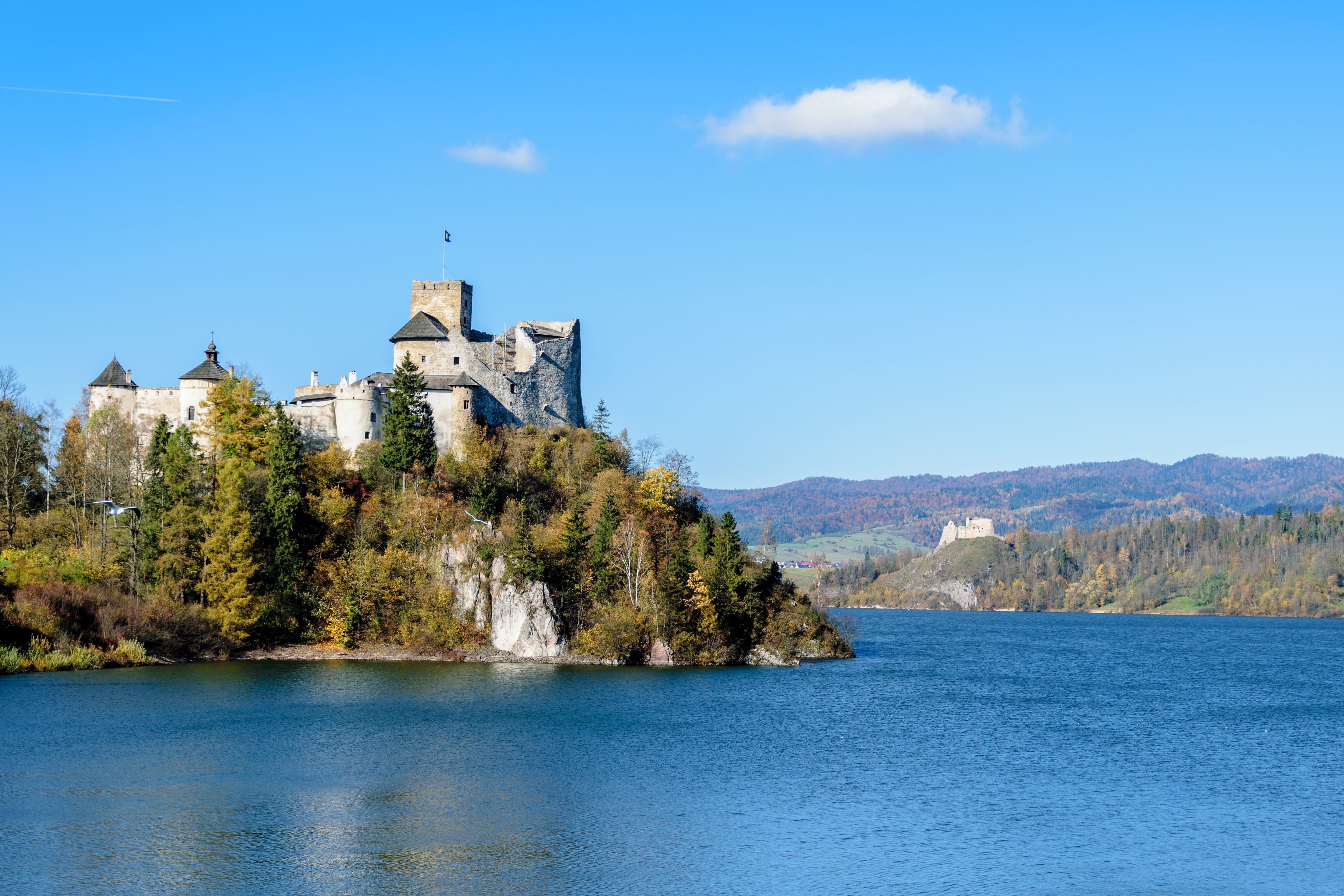 body, building, architecture, poland, lake, mountains, building exterior, tourism, tree, picturesque, the past, pieniny, day, landscape, old castle, next, HD Wallpaper