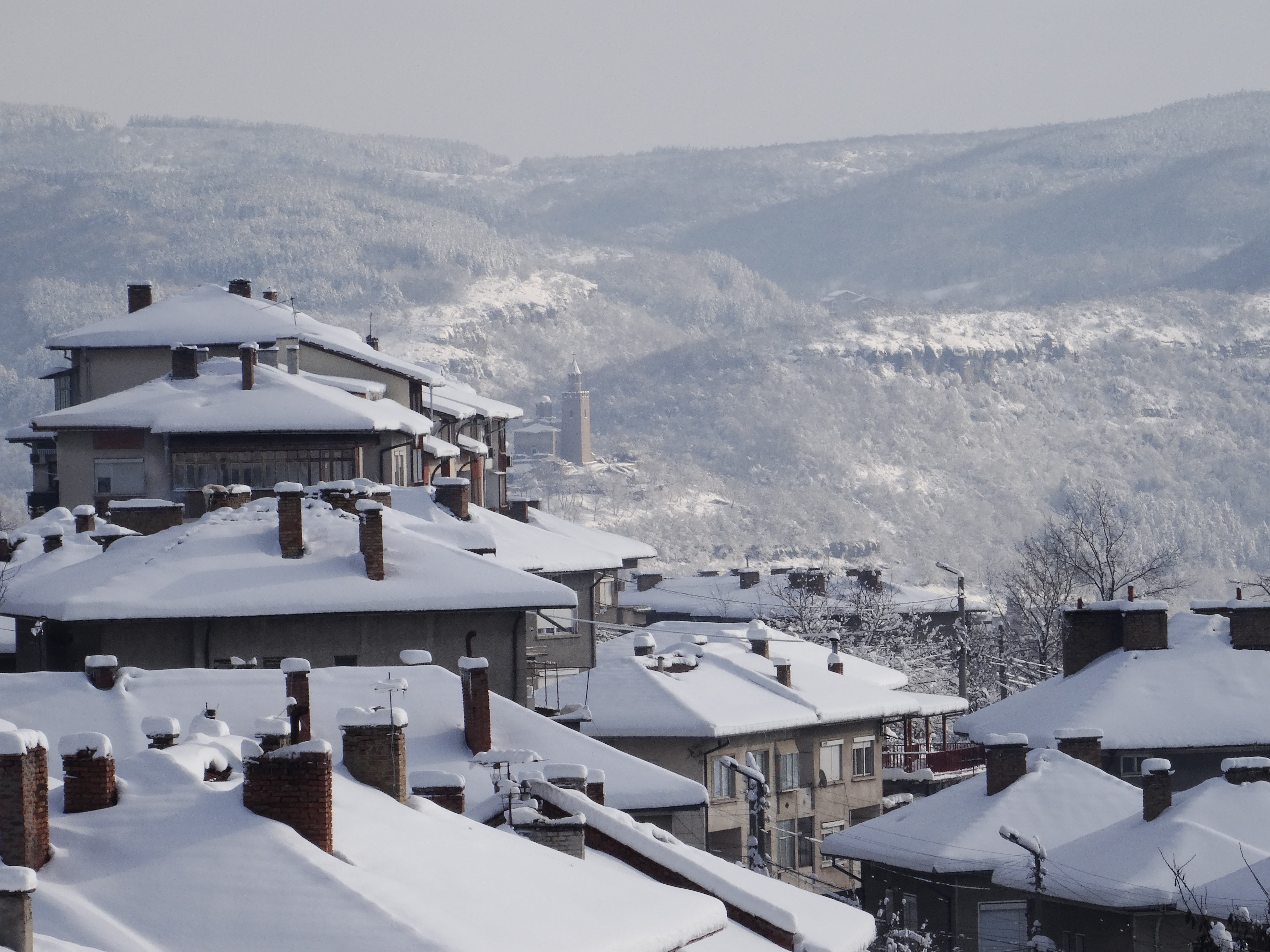 high angle view, travel destinations, veliko tarnovo, tsarevets, nature, 5K, winter, residential district, roof, cold temperature, building exterior, landscape, HD Wallpaper