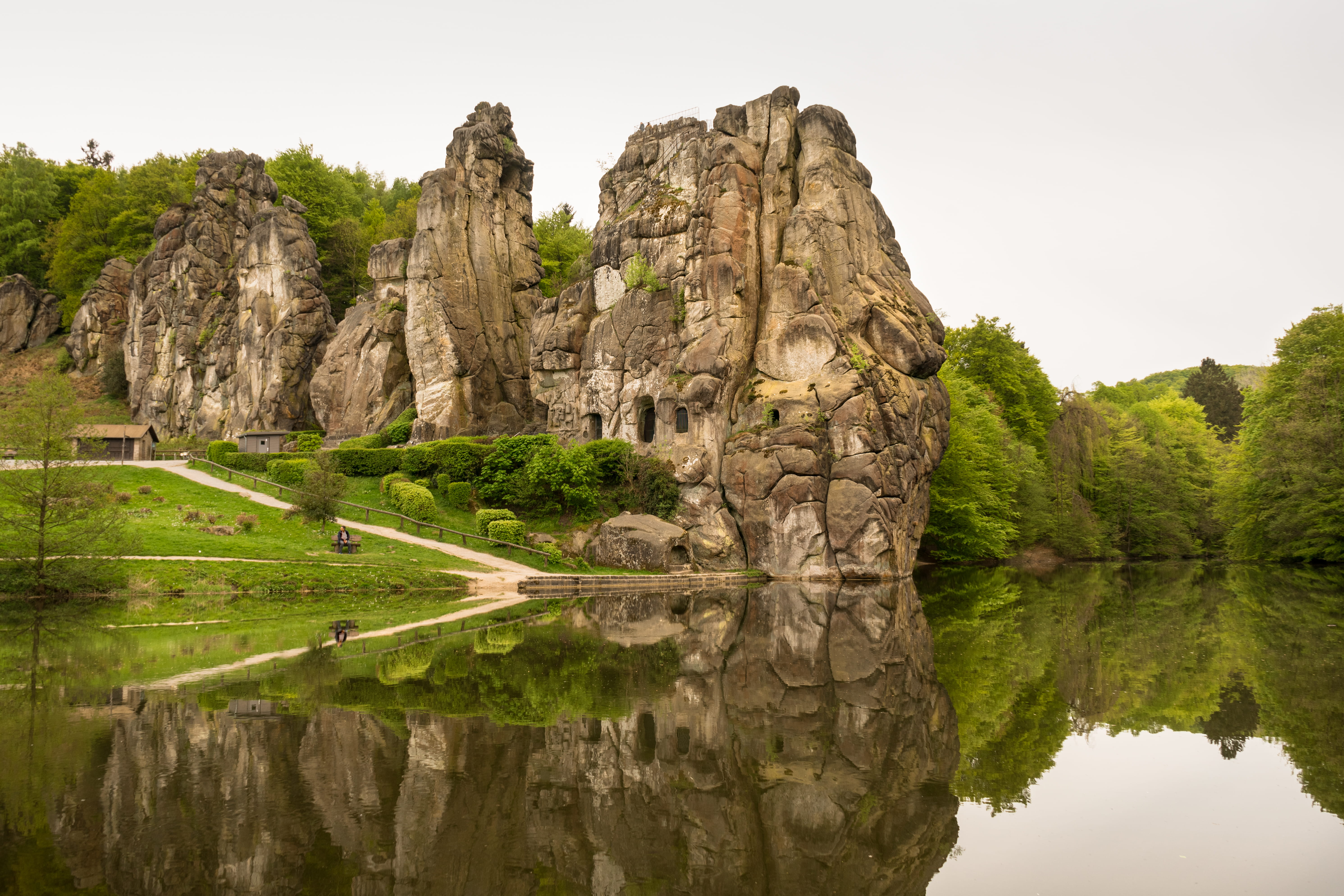 sky, solid, scenics - nature, rock, vegetation, beauty in nature, architecture, water, ruins, castle, day, cliff, beside, flora, tranquil scene, building, HD Wallpaper