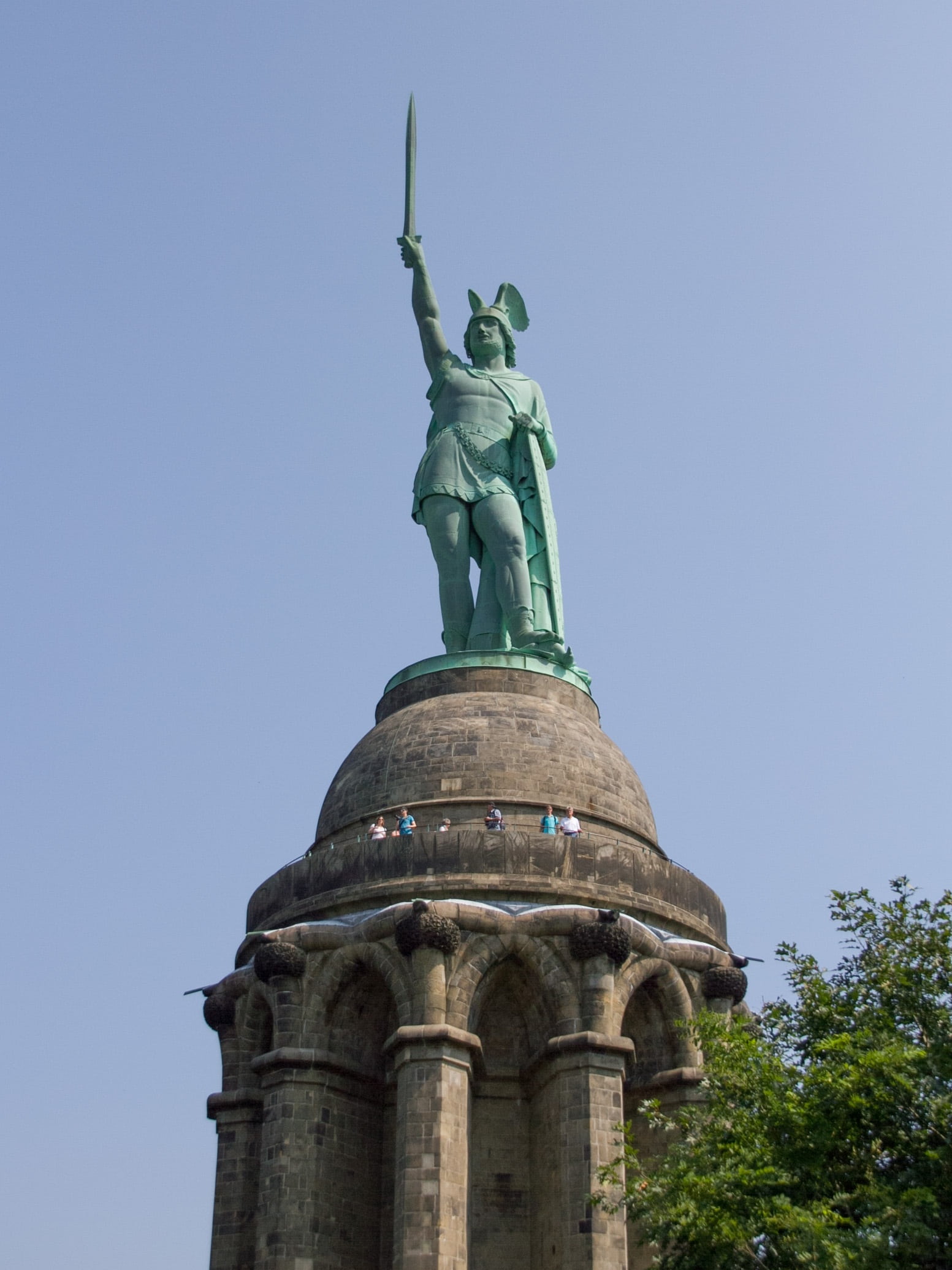 blue, tourism, detmold, monument, female likeness, clear sky, representation, 1080P, travel, hermann memorial, no people, low angle view, human representation, Phone HD Wallpaper
