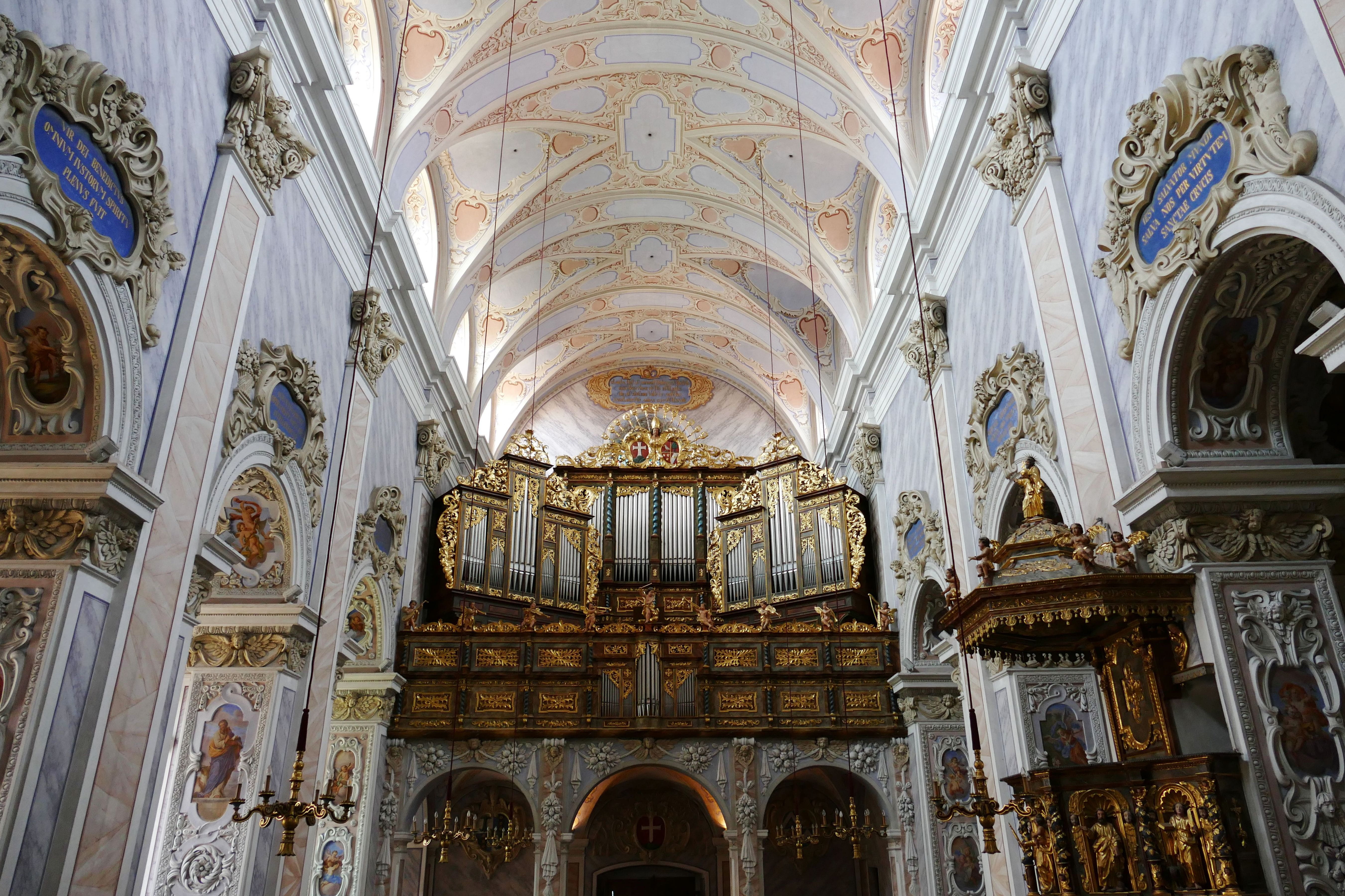 nave, göttweig abbey, altar, church room, arch, travel destinations, ceiling, religion, building, place of worship, pillar, monastery, ornate, fresco, historically, HD Wallpaper