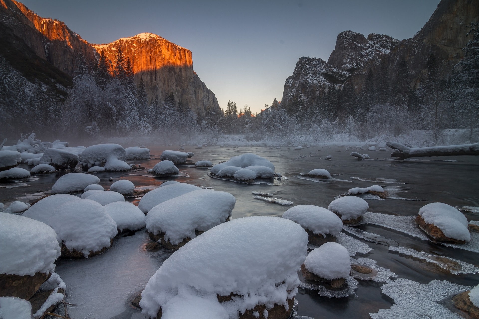 rock - object, rock, river, snowcapped mountain, ice, beauty in nature, pine trees, trees, scenics - nature, tranquil scene, 1080P, nature, non-urban scene, HD Wallpaper