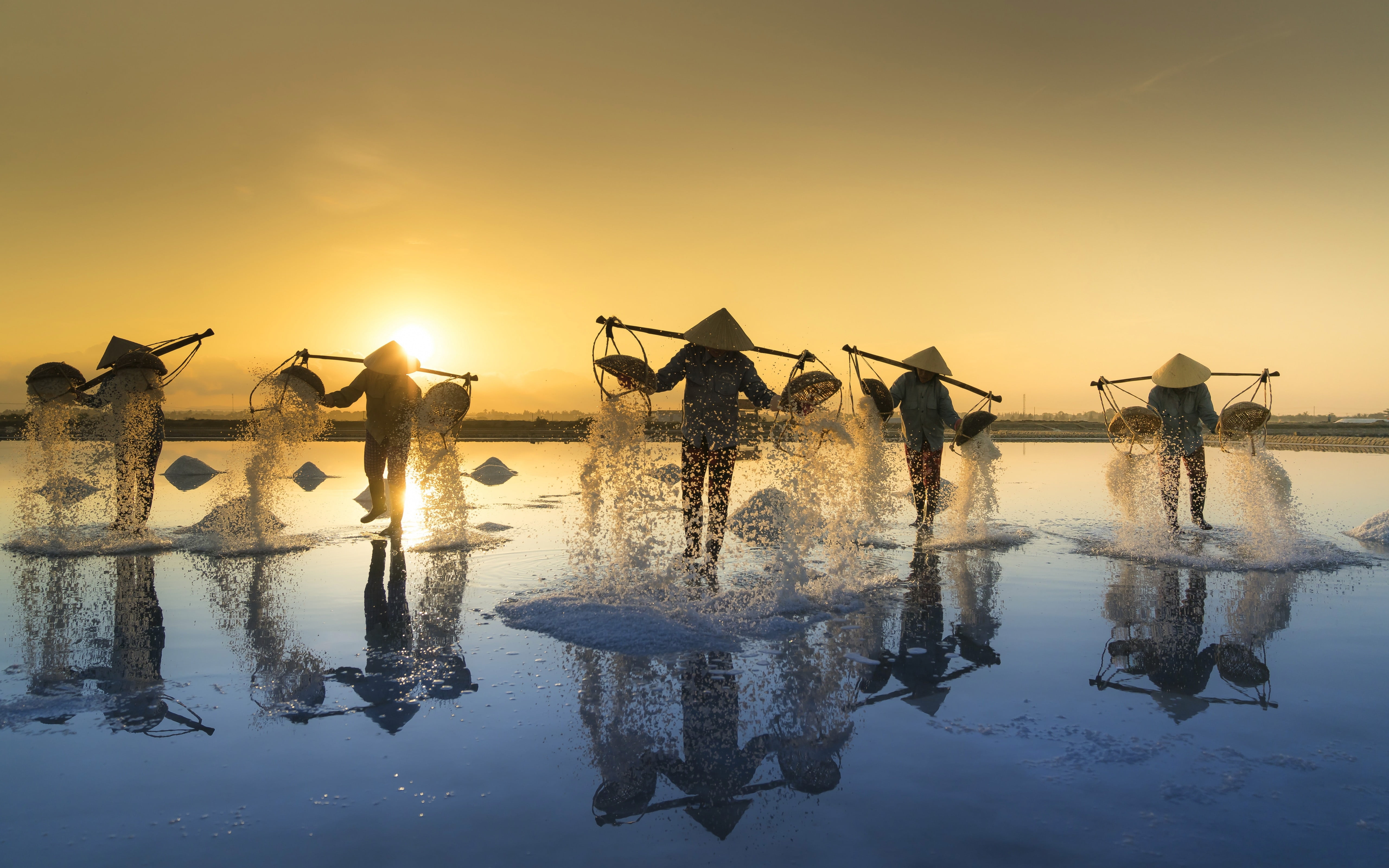 Man, Photography, Asian Conical Hat, Sunrise, People, Reflection, 5K, HD Wallpaper
