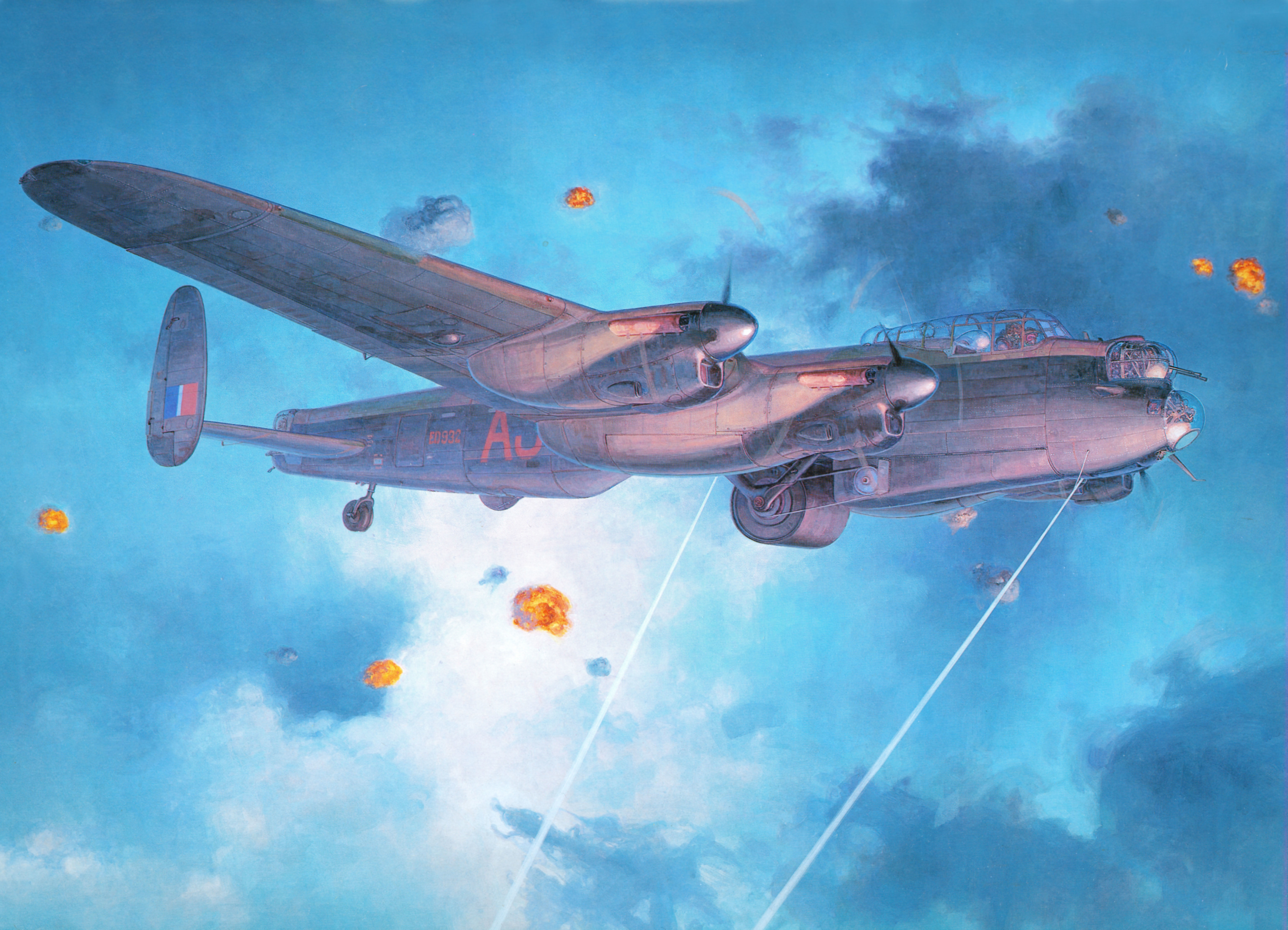 four-engine, the plane, art, Lancaster B Mk.3 Dambusters, 5K, figure, RAF, bomber, WW2, caps breaks, the sky, HD Wallpaper