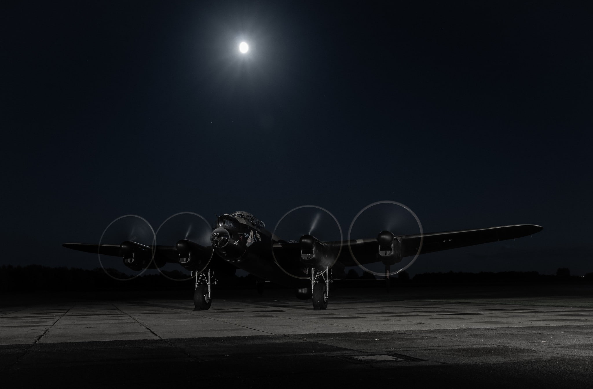 nature, air vehicle, equipment, copy space, dark, moonlight, shape, aircraft airplane bomber avro lancaster vehicle, outdoors, lighting equipment, transportation, HD Wallpaper