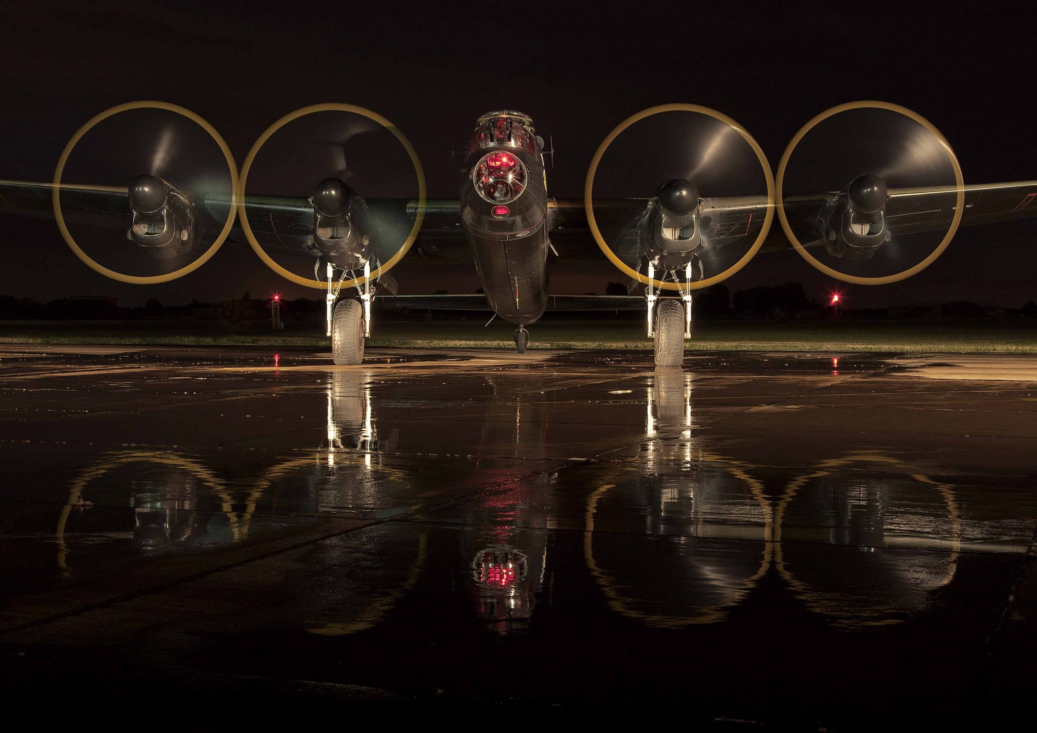 vehicle, geometric shape, reflection, Steve Buckley, digital composite, 1080P, glowing, architecture, Avro Lancaster, nature, illuminated, aircraft, night, HD Wallpaper