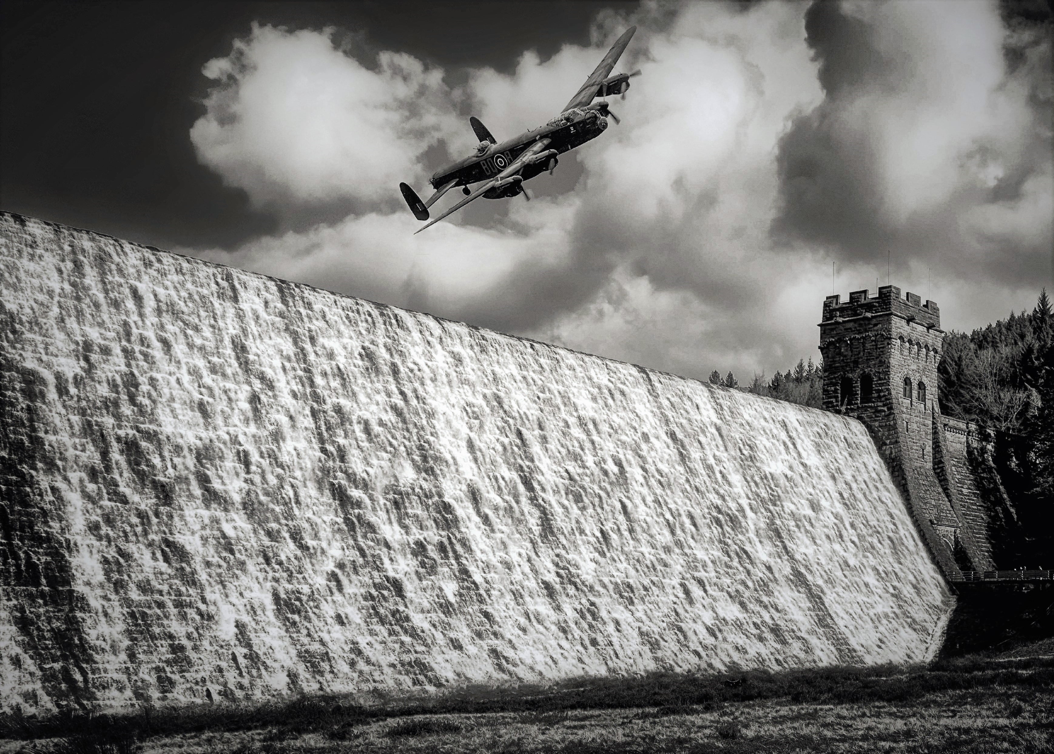 buster, bomber, british, ww2, built structure, nature, aircraft, day, outdoors, 2K, flying, the past, mountain, sky, britain, cloud - sky, history, wall, HD Wallpaper