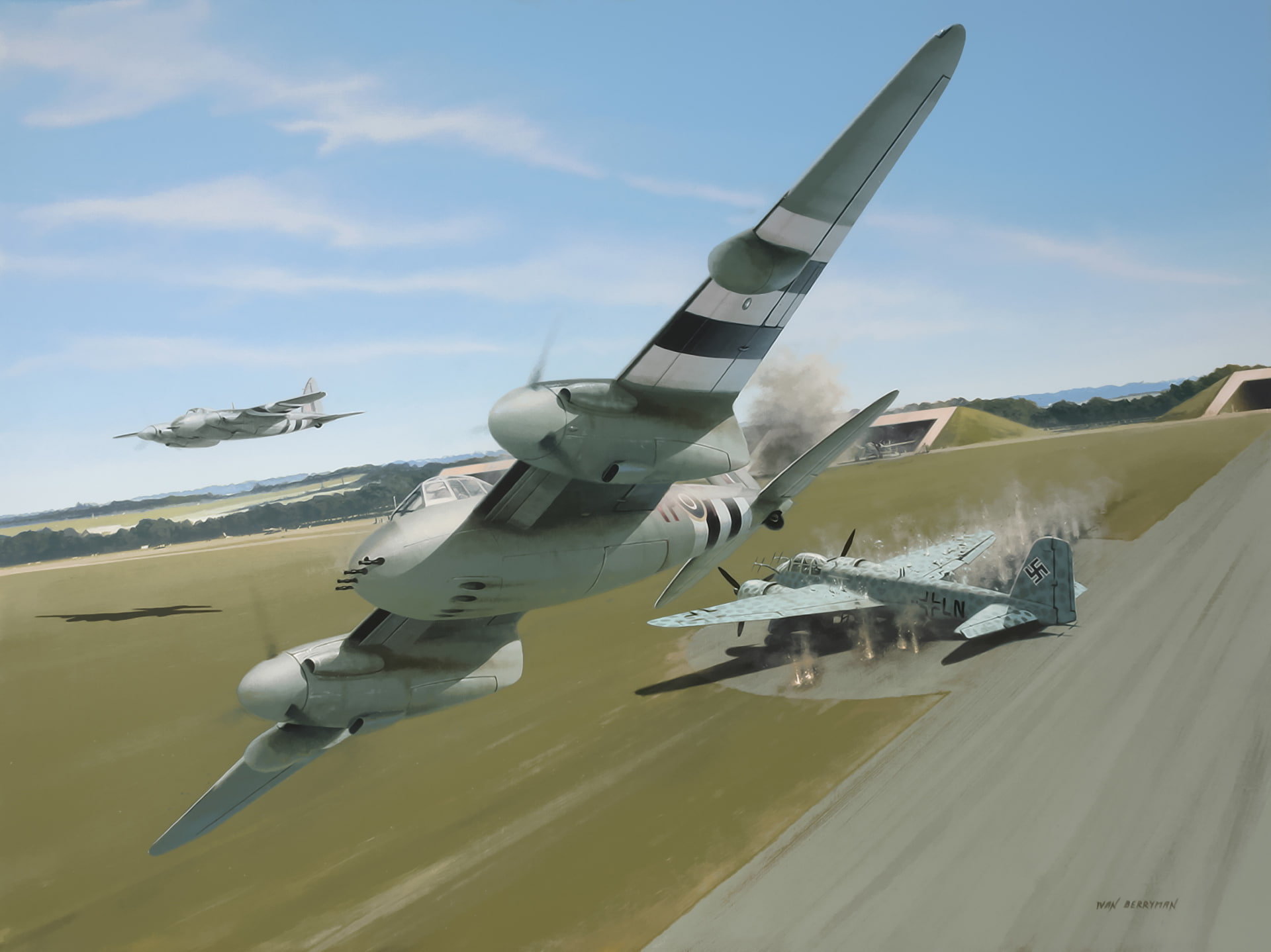 painting, british airplane, 1080P, art, ww2, war, de havilland mosquito, drawing, HD Wallpaper