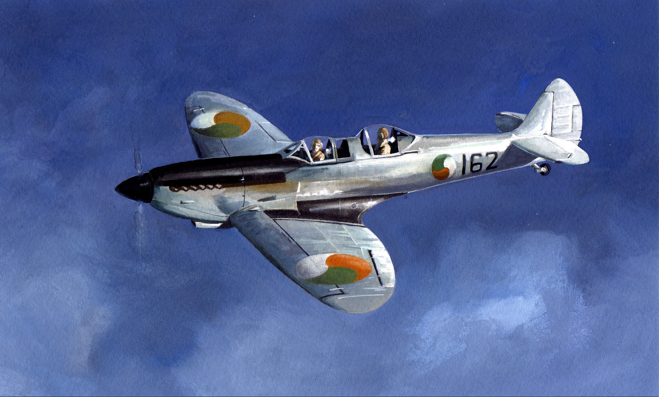 pilots, Spitfire, the sky, figure, the second world, British, 2K, art, fighter, HD Wallpaper