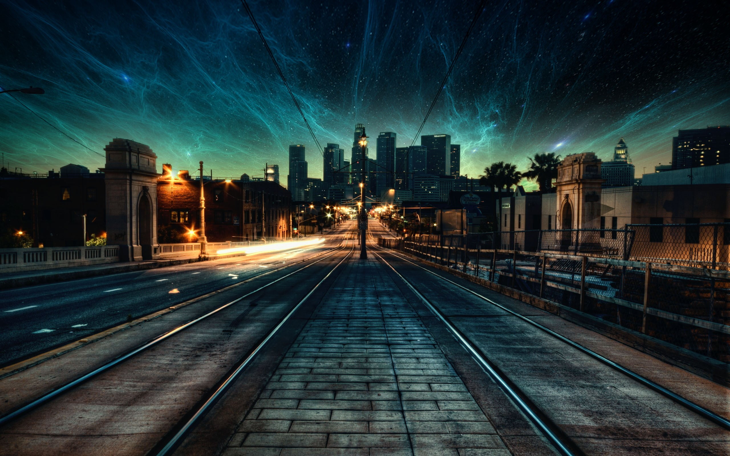 nebula, the way forward, sky, steel, building exterior, outdoors, photo manipulation, architecture, track, trail, rail transportation, building, office building exterior, HD Wallpaper