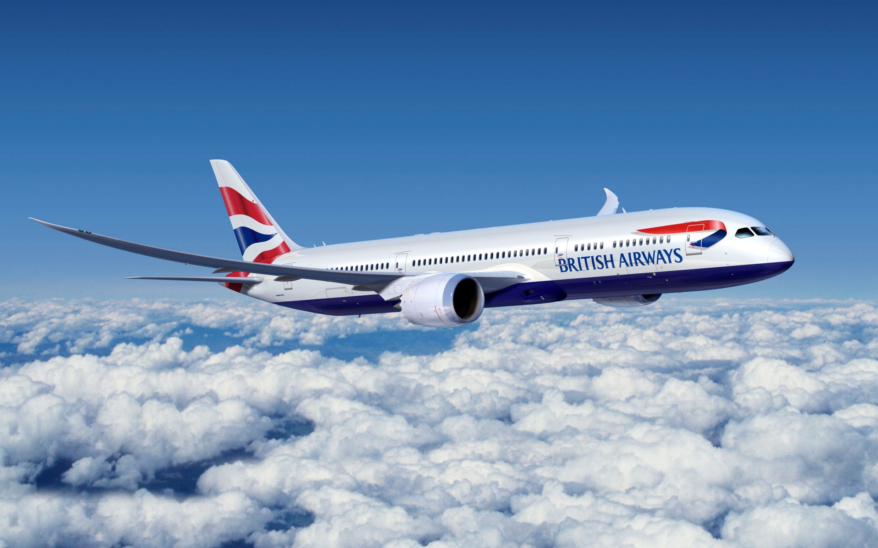 blue, plane, airplane, british, boeing, white, airways, red, 2K, HD Wallpaper