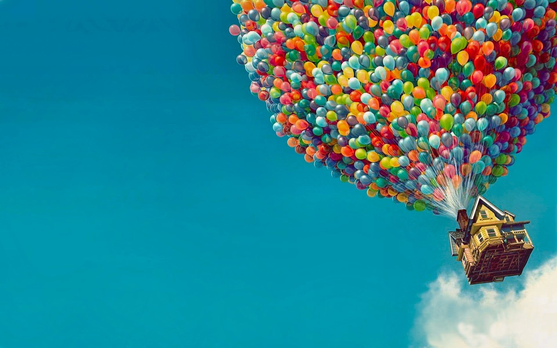 house, Up (movie), water, 1080P, transportation, movies, low angle view, motion, no people, architecture, blue, animated movies, balloon, outdoors, clear sky, HD Wallpaper