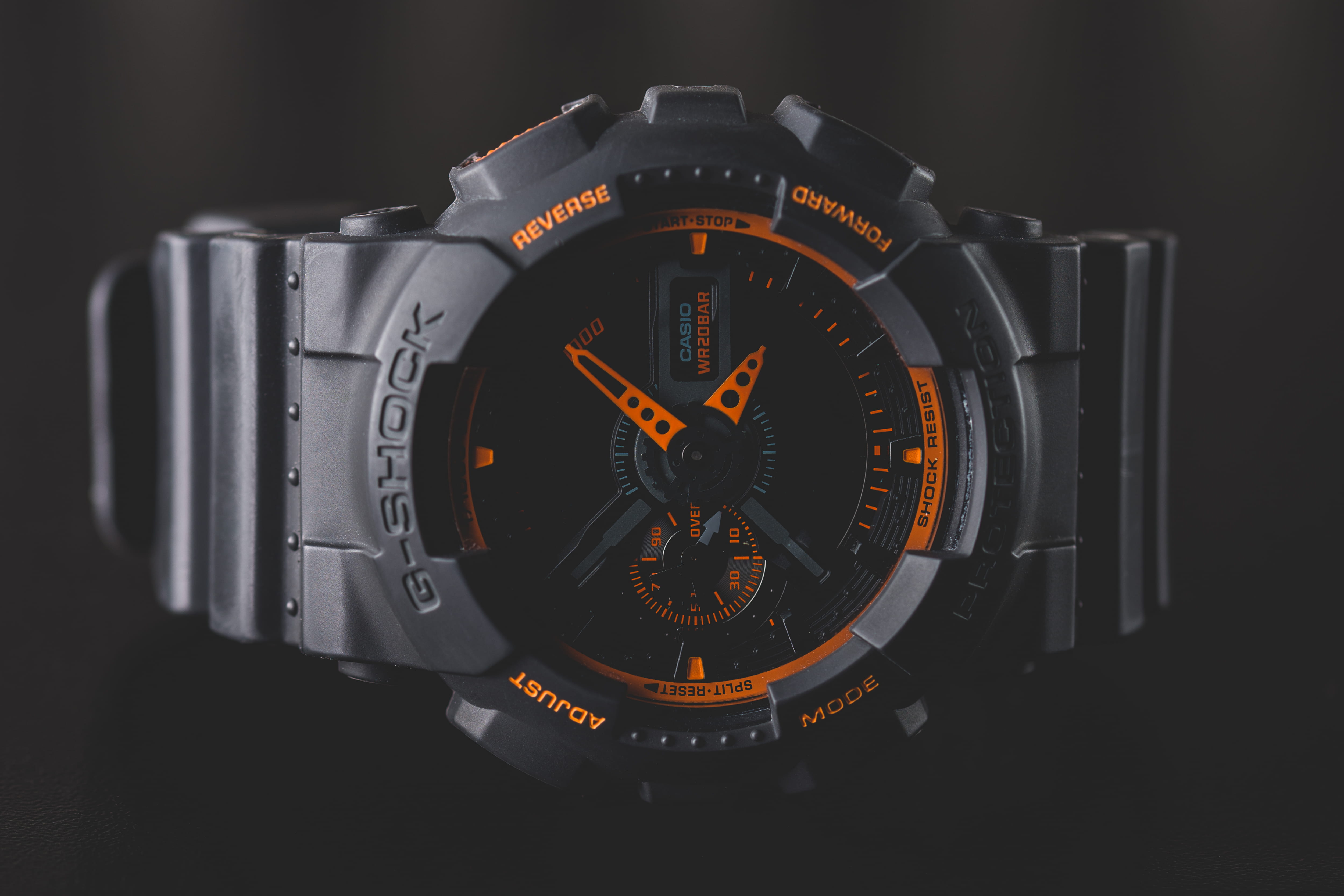 retro styled, indoors, g, number, studio shot, orange, watch, round, wristwatch, shape, casio, photographic equipment, analog, black, photography themes, HD Wallpaper