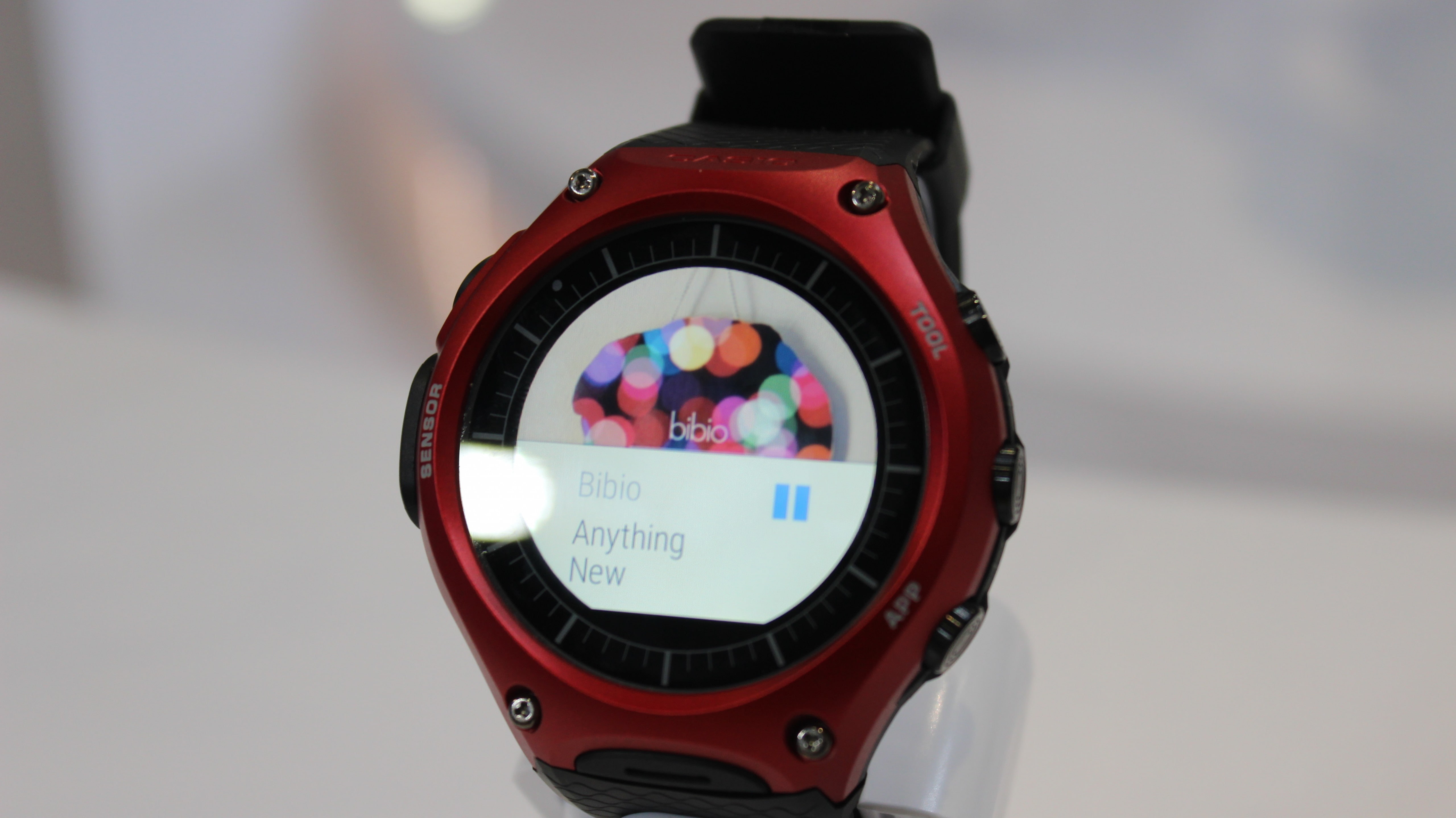 smart watch, red, CES 2016, 5K, smartwatch, black, Casio WSD f10, HD Wallpaper