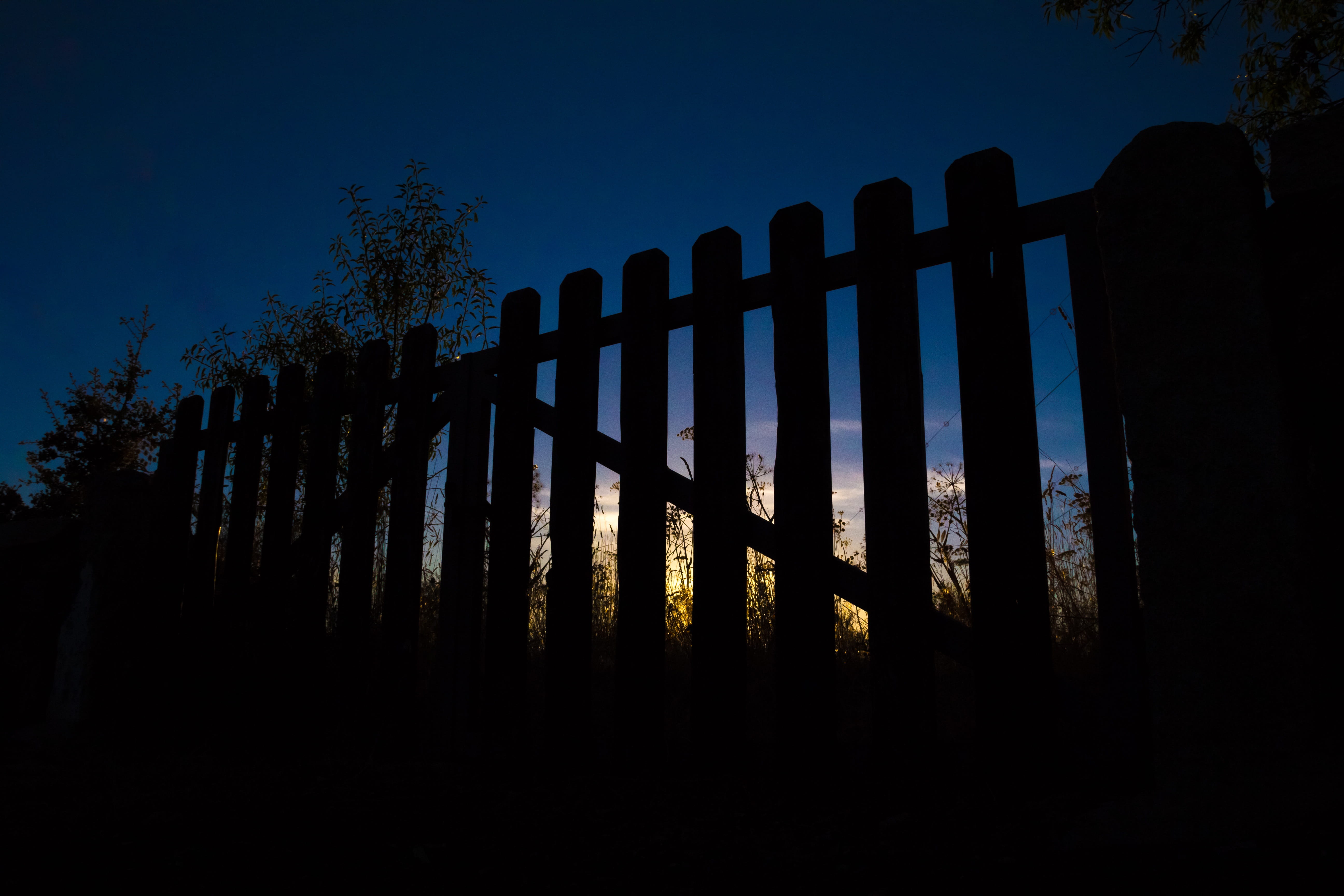 tranquility, against light, silhouette, dusk, gate, fence, dark, cancels, nature, 5K, grid, sky, outdoors, no people, land, eventide, night, scenics - nature, HD Wallpaper
