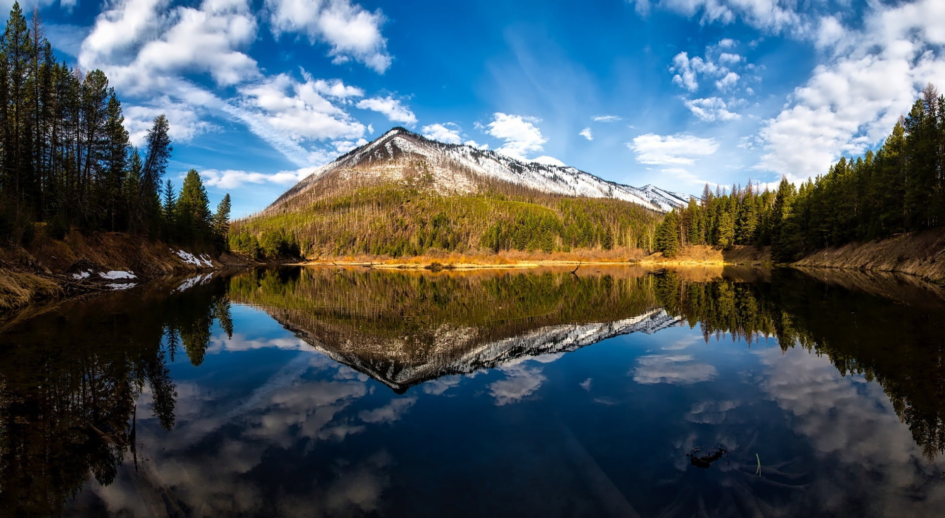 Trees, Scenic, sky, United States, Landscape, waterfront, tranquil scene, Water, body, beauty in nature, 1080P, rock, Outdoors, Reflections, tree, Clouds, HD Wallpaper