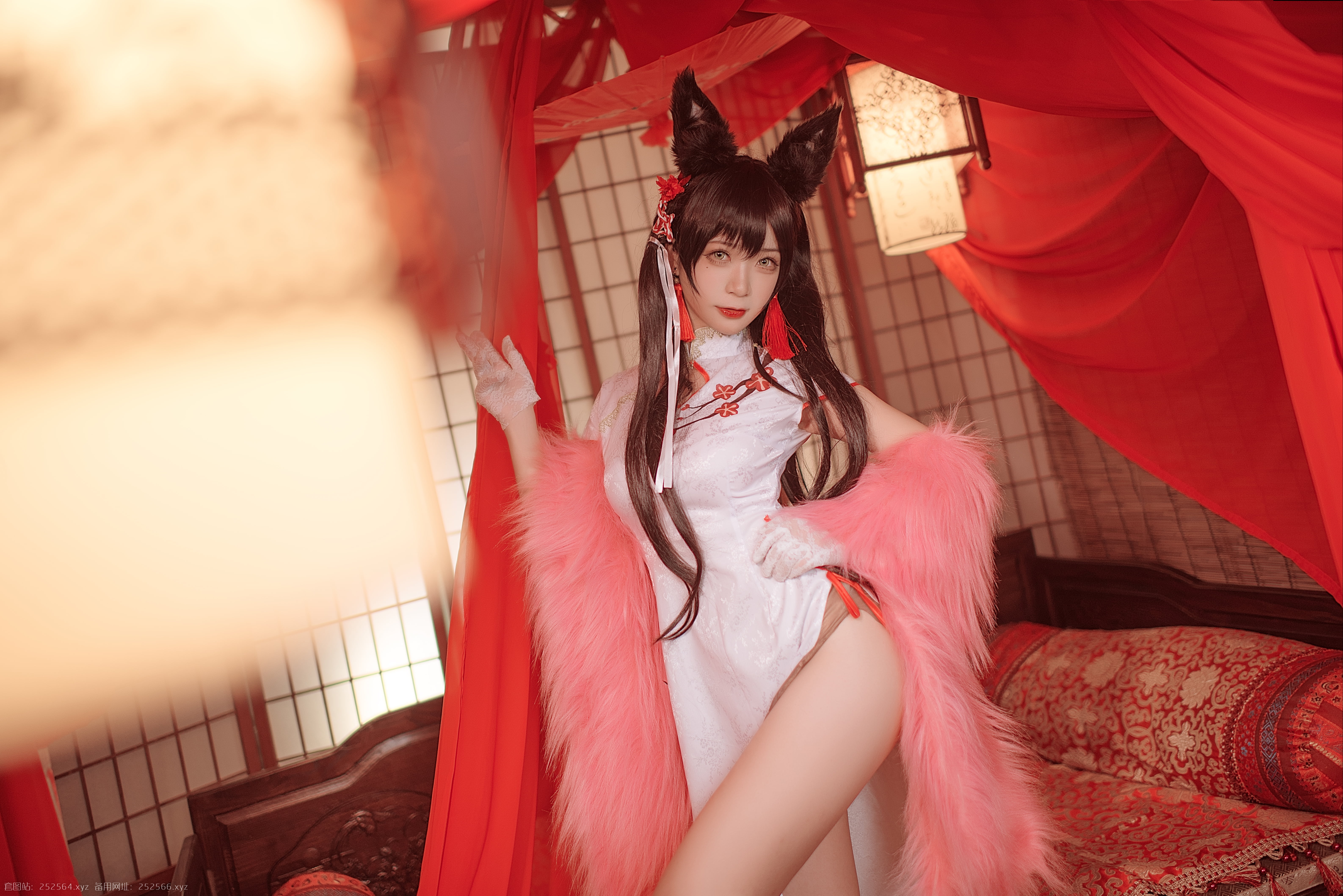 women, women indoors, Cheongsam, Azur Lane, fantasy girl, Sakura FF, Asian, indoors, video games, 5K, animal ears, cosplay, dress, model, video game girls, HD Wallpaper