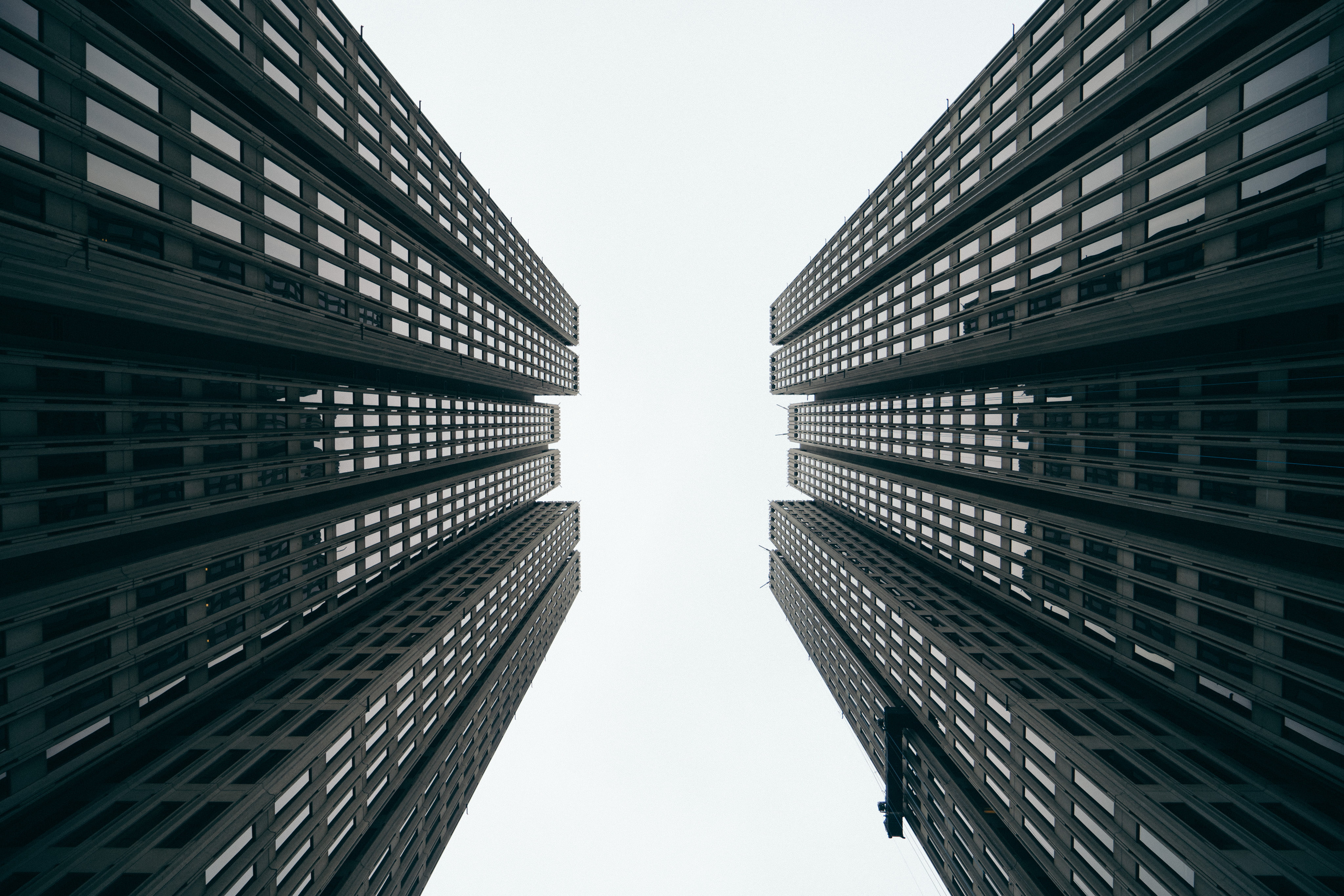 4K, bottom view, skyscrapers, buildings, HD Wallpaper