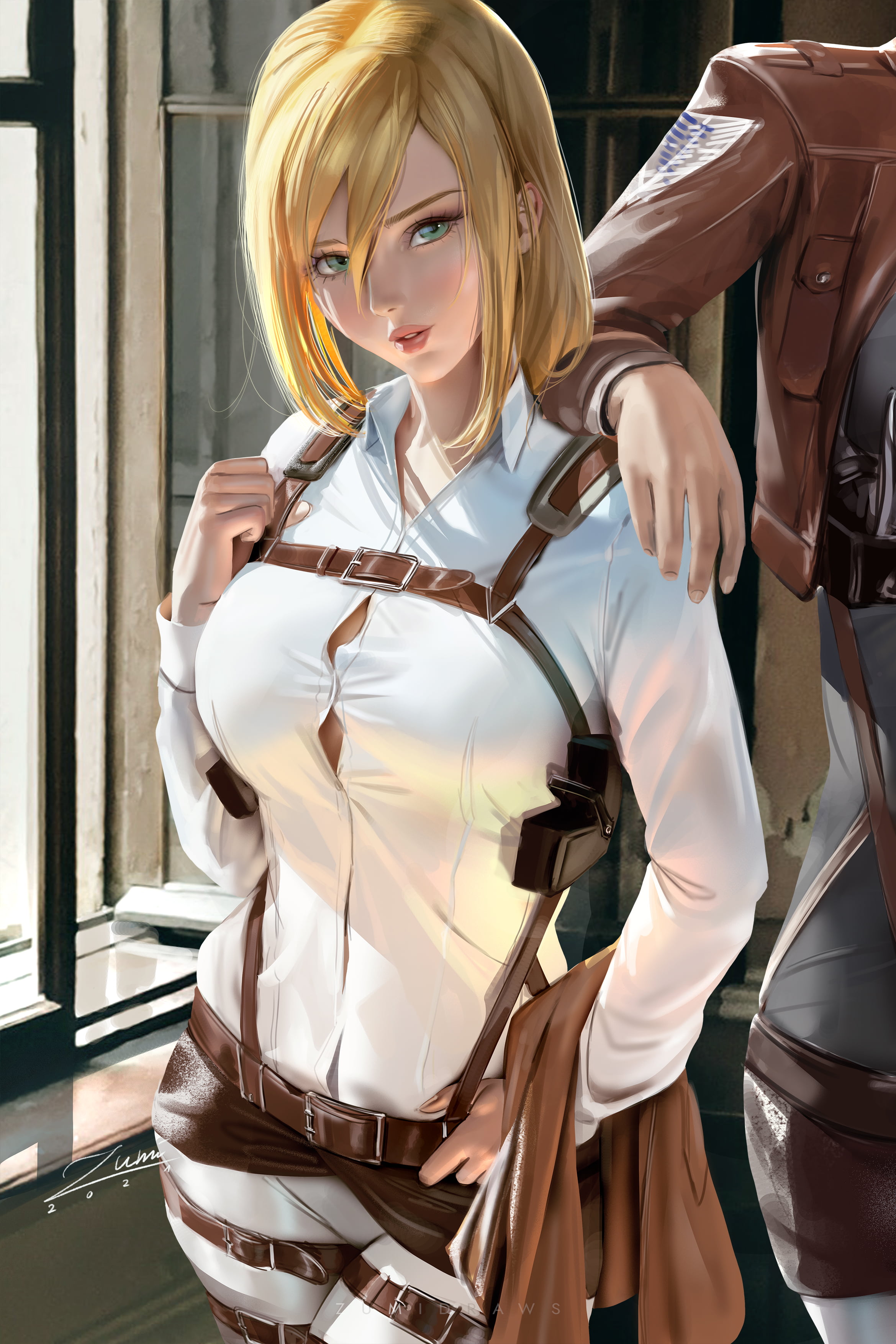 zumidraws, fantasy art, illustration, women, vertical, artwork, digital art, belt, 2K, portrait display, anime, white clothing, looking at viewer, fantasy girl, Phone HD Wallpaper