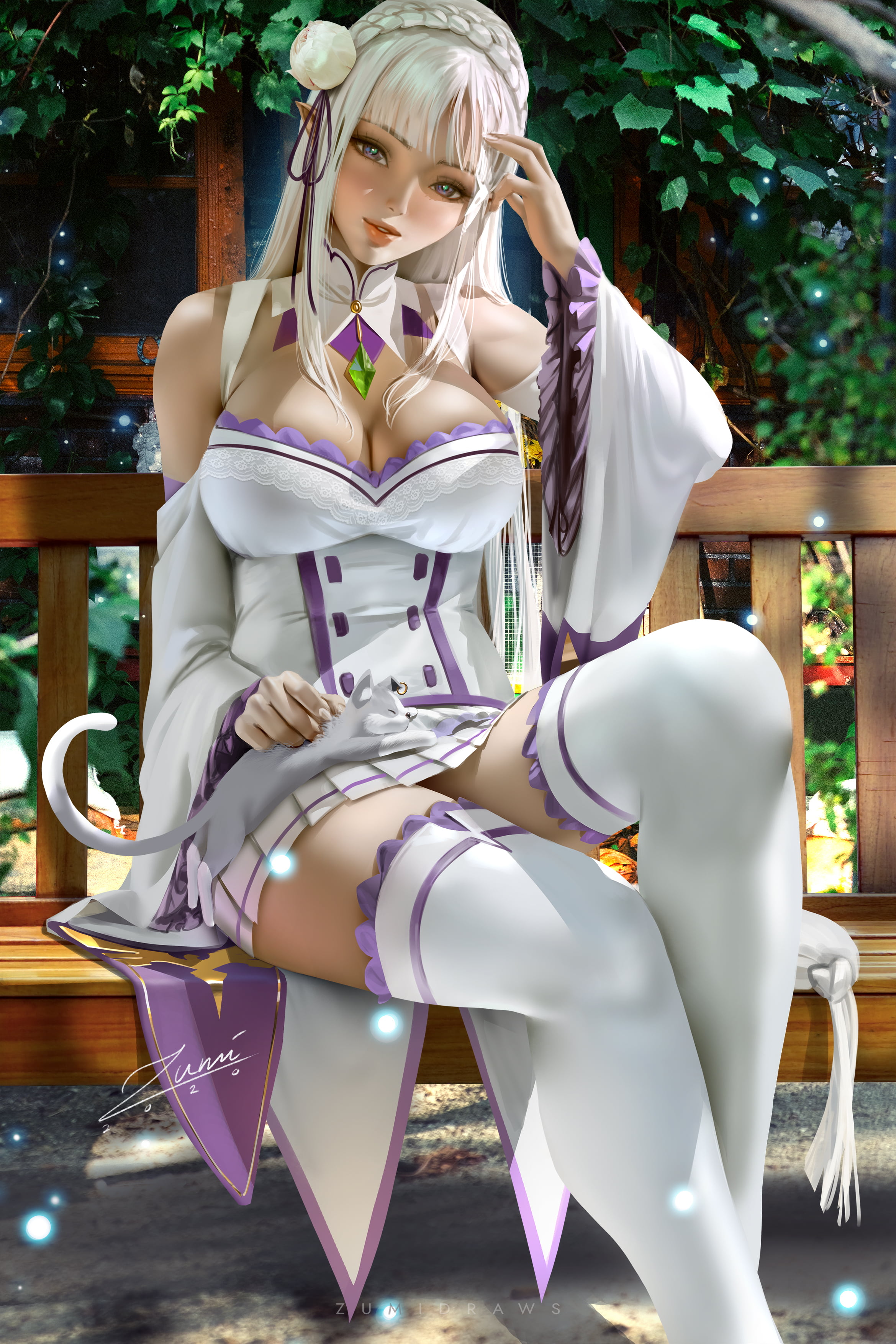 anime girls, zumidraws, long hair, drawing, looking at viewer, women, illustration, Zumi, anime, Re:Zero Kara Hajimeru Isekai Seikatsu, digital art, fan art, Phone HD Wallpaper