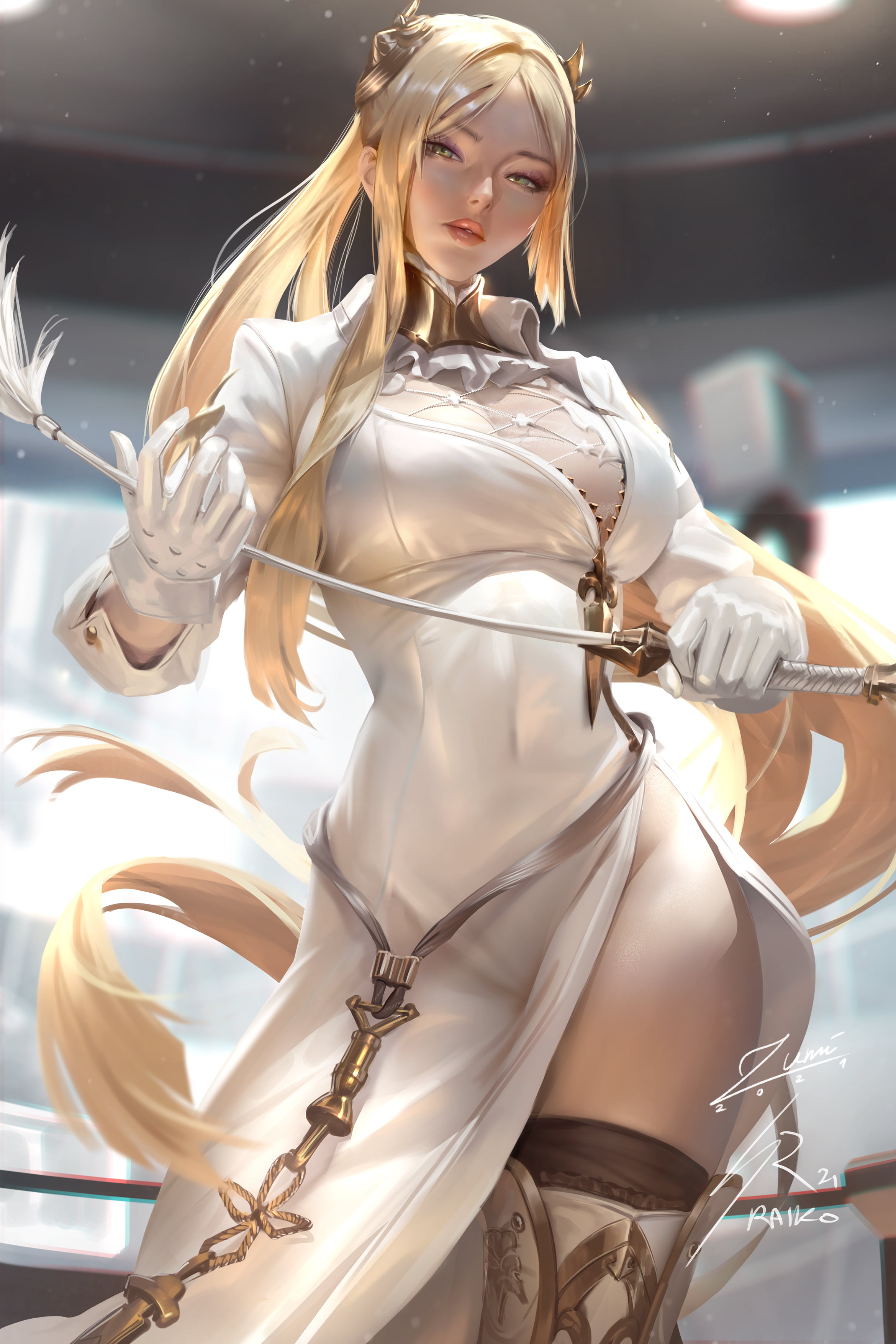 weapon, zumidraws, video game girls, women, 2K, fantasy girl, portrait display, long hair, Zumi, video game art, Nier: Automata, digital art, sword, video games, Phone HD Wallpaper